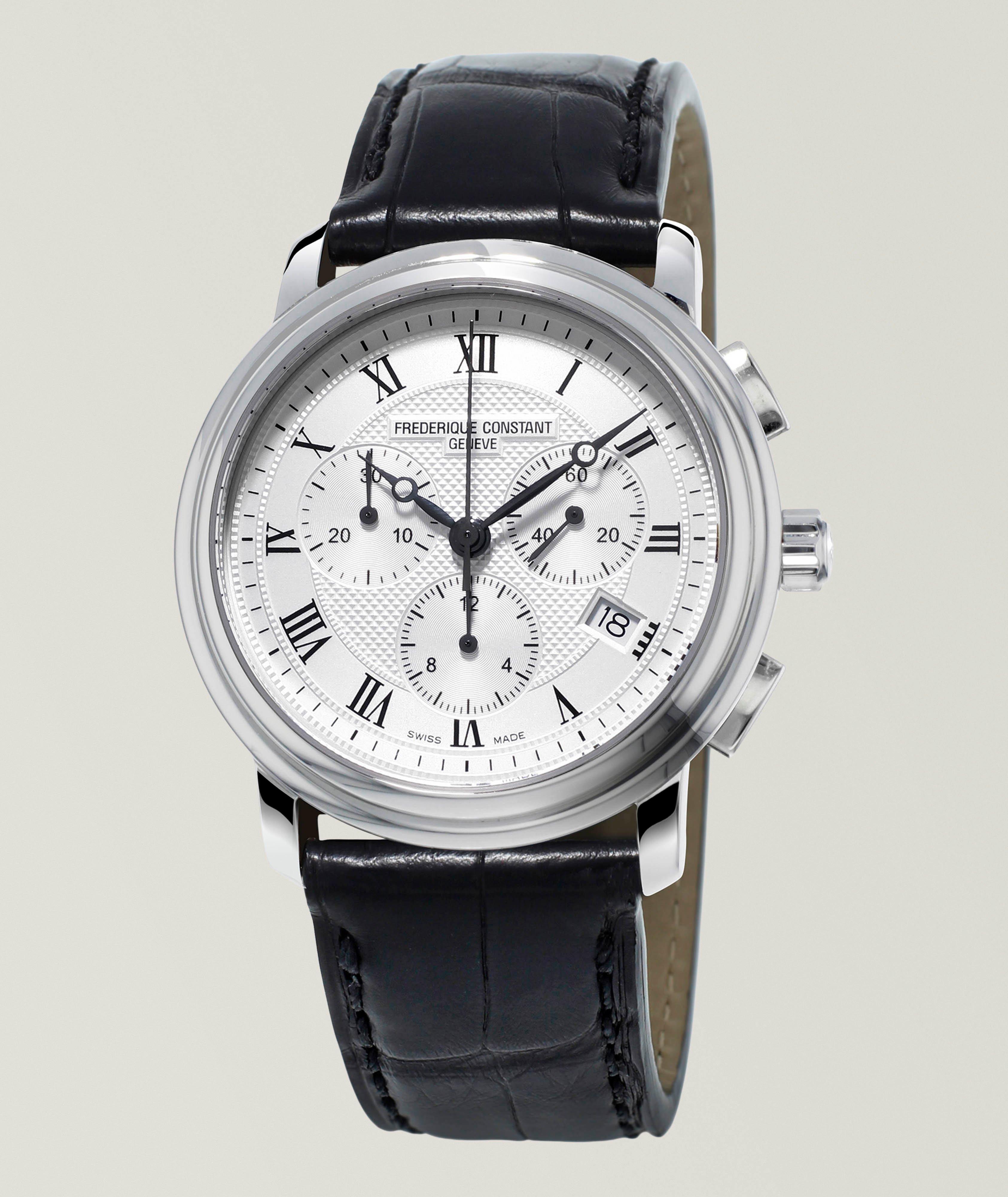 Montre en acier inoxydable avec bracelet en cuir, collection classique image 0