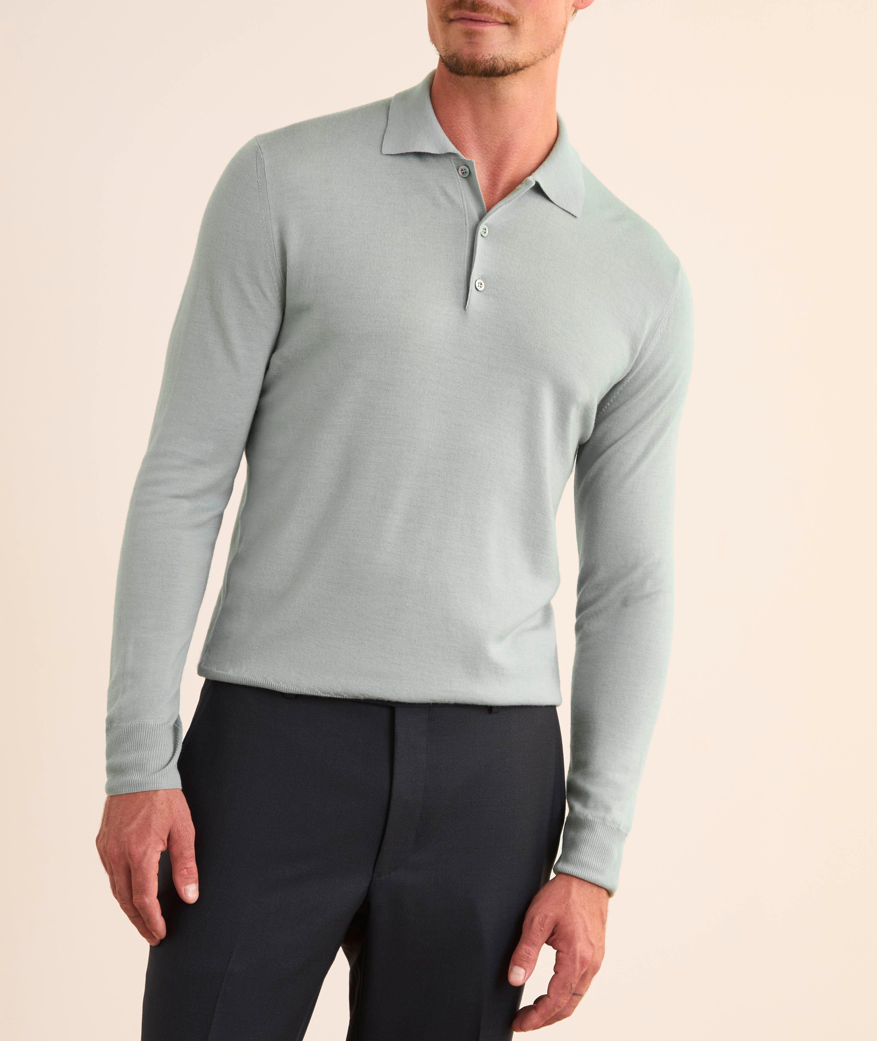 Merino Wool Long-Sleeve Polo image 1