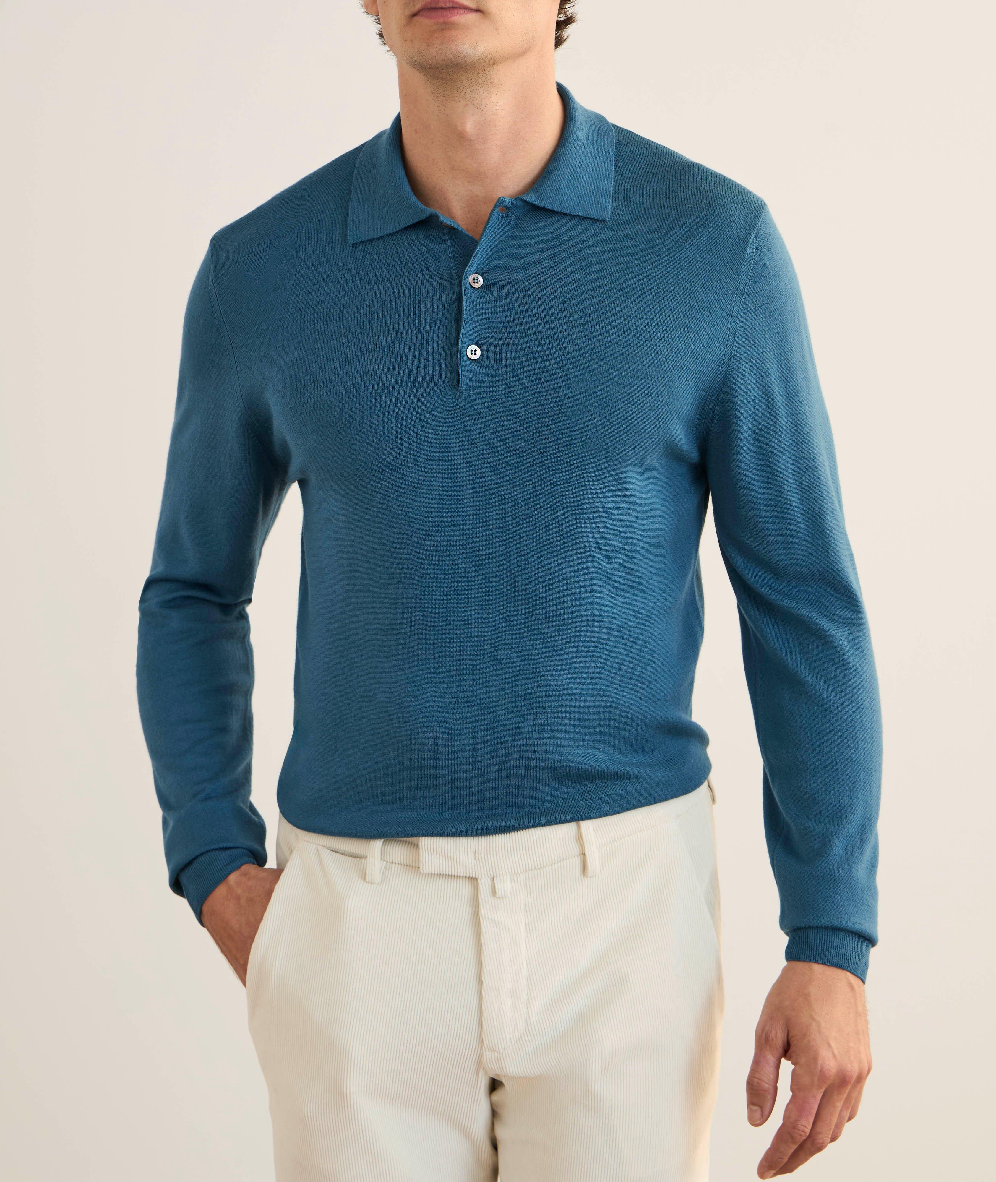 Merino Wool Long-Sleeve Polo image 1