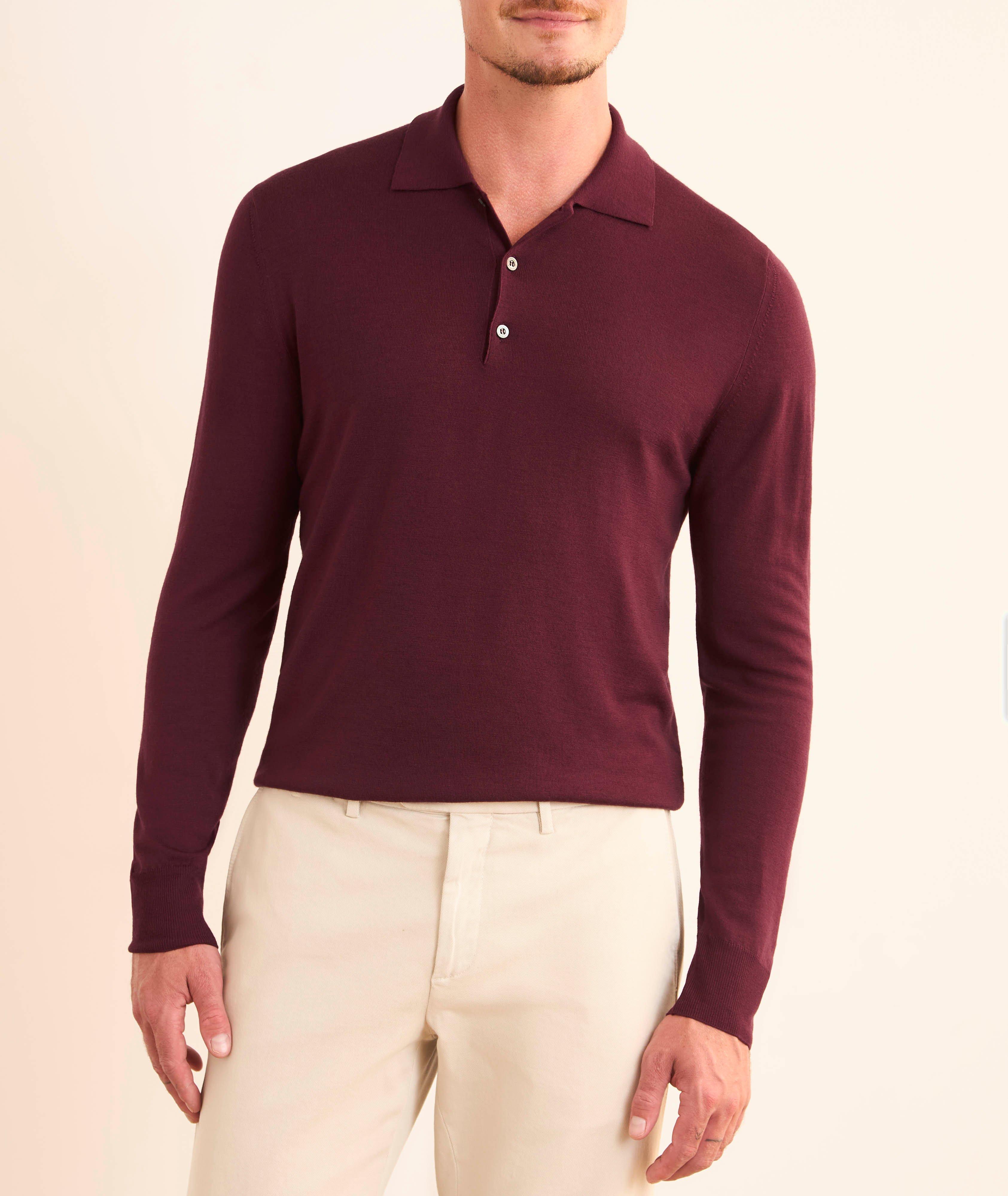 Merino Wool Long-Sleeve Polo image 1