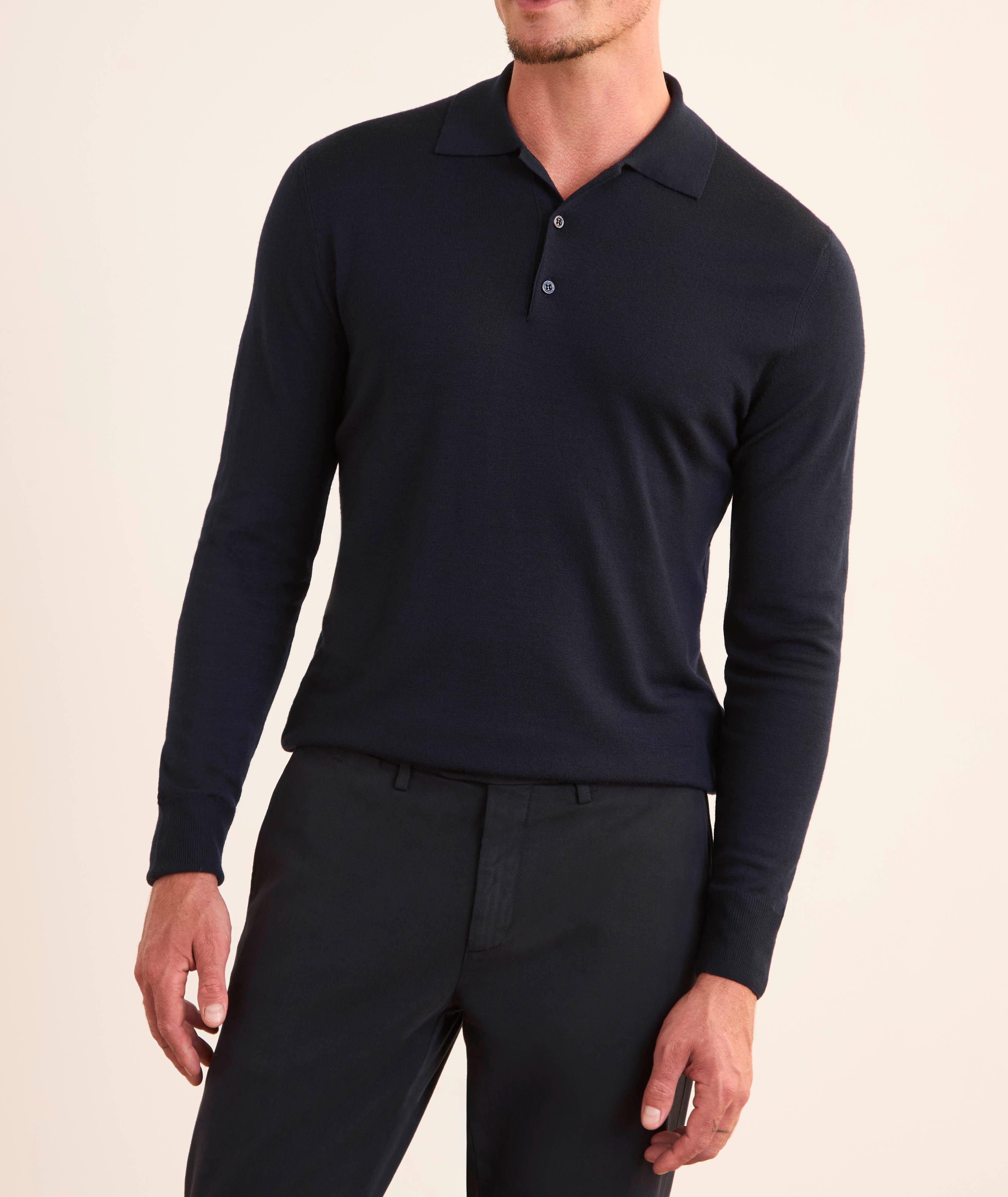 Merino Wool Long-Sleeve Polo image 1