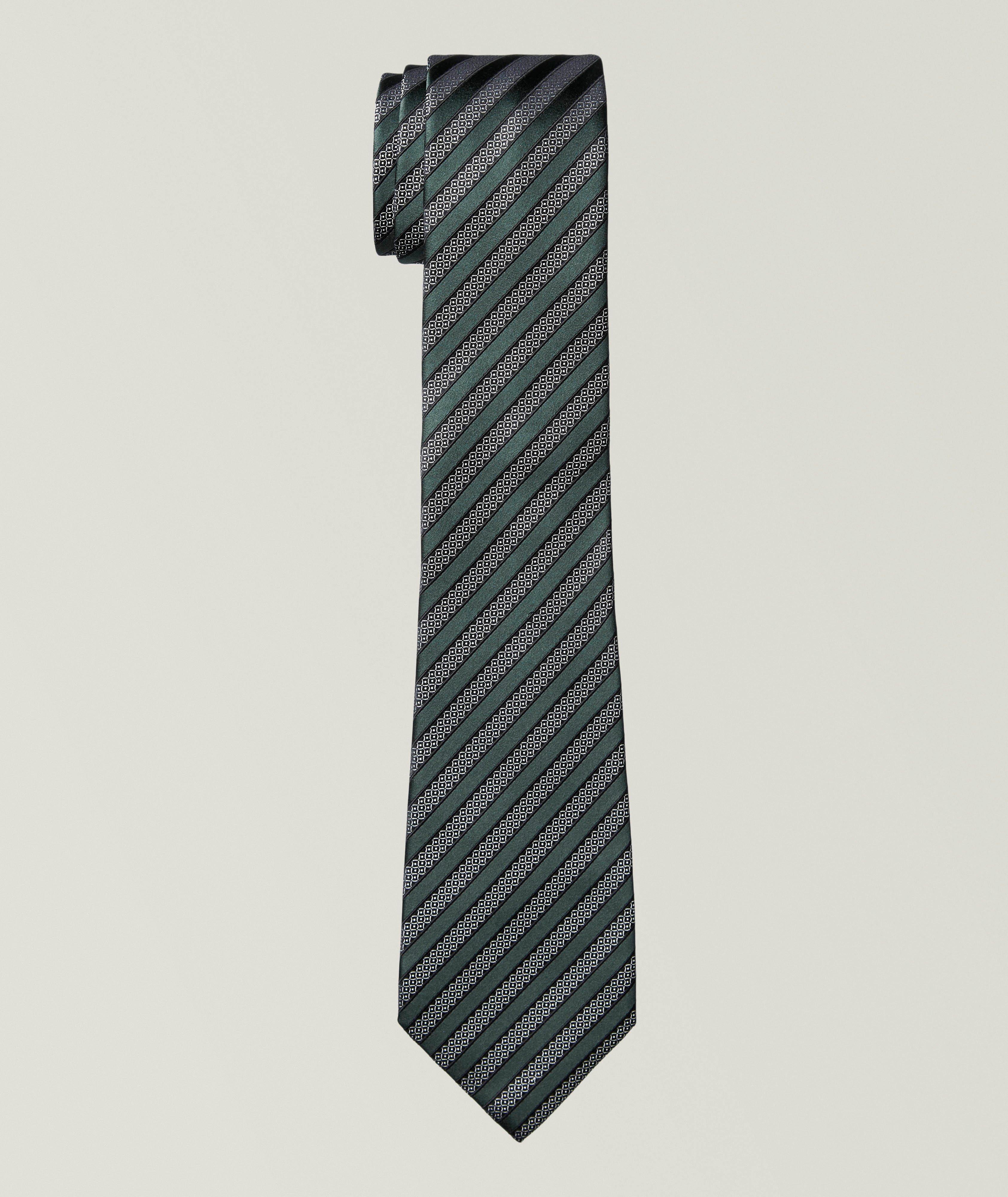 Jacquard Stripe Silk-Cotton Tie image 0