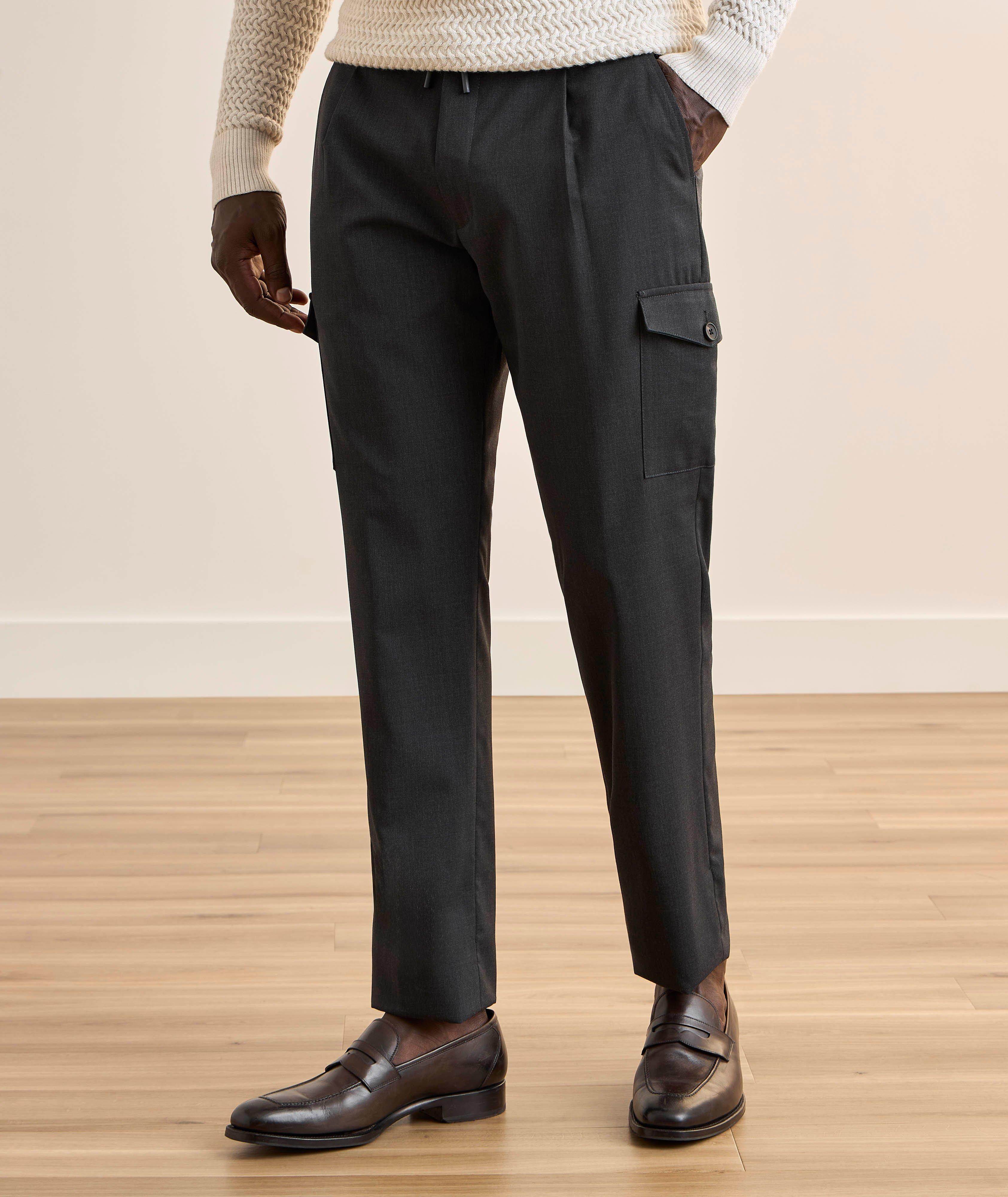 Pantalon cargo slim en laine mélangée avec cordon de serrage image 2