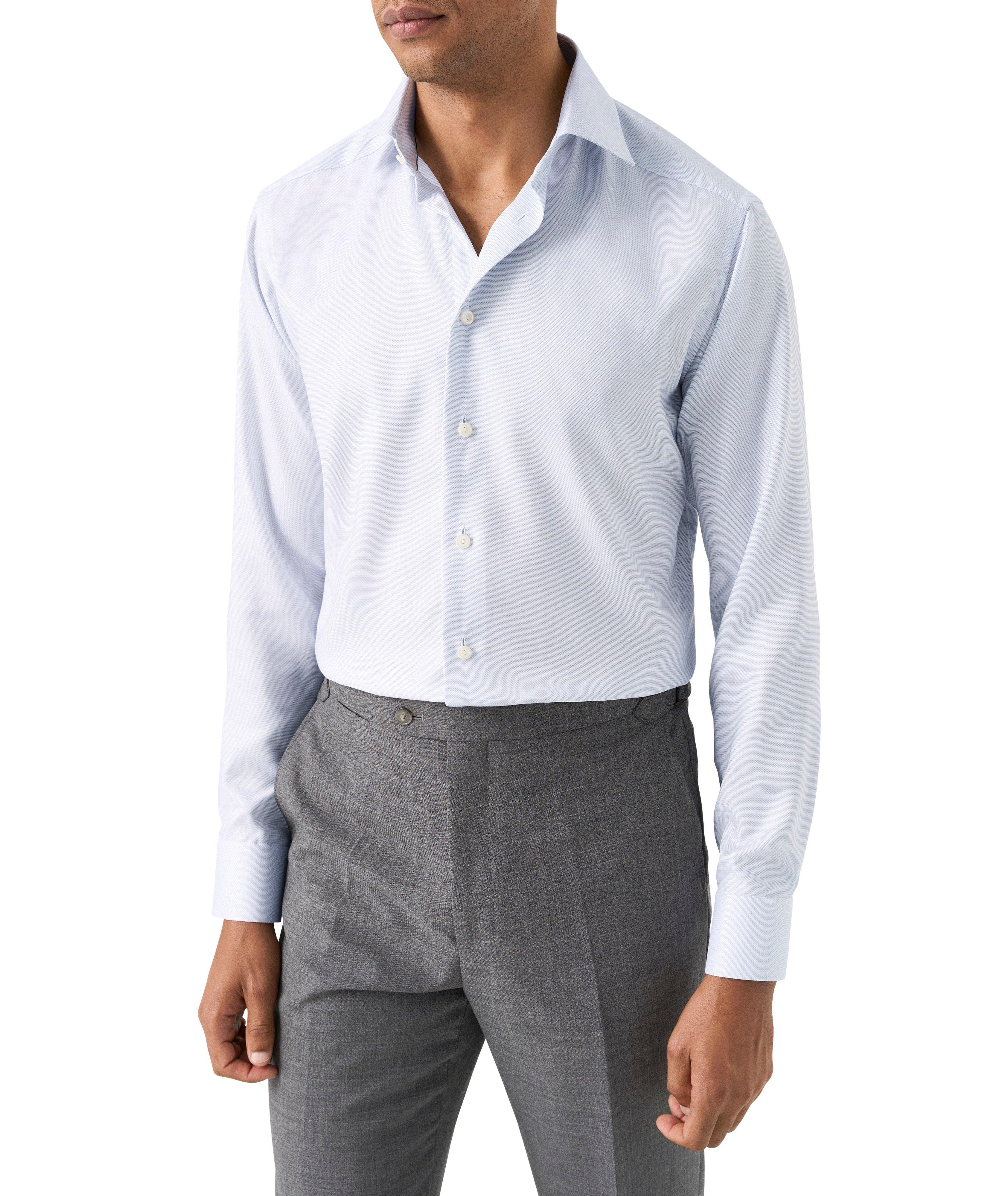Slim-Fit Semi-Stripe Cotton Dress Shirt  image 2