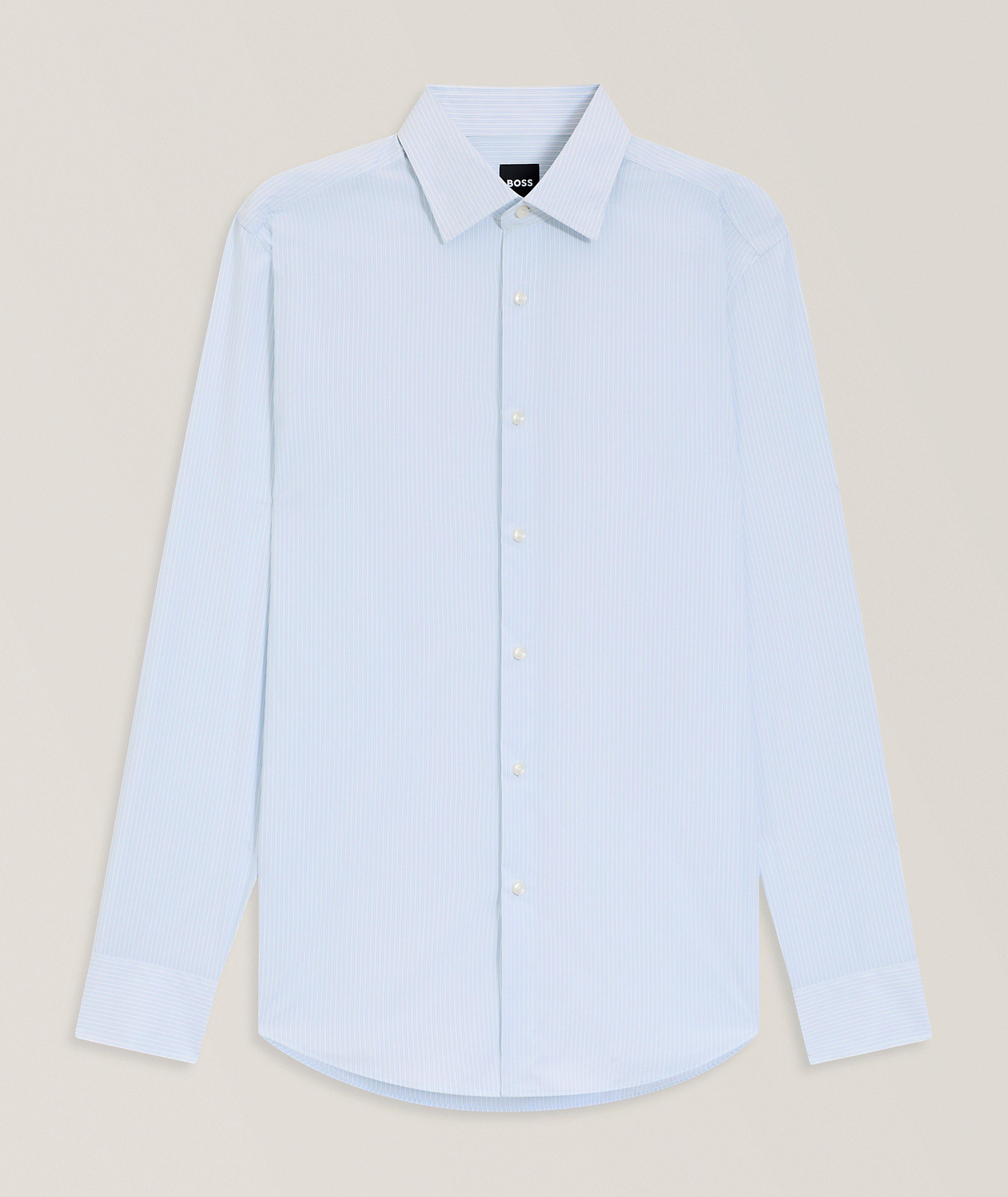green emerald velvet dress Hugo Boss Men's Structured Performance-stretch Slim-Fit Shirt