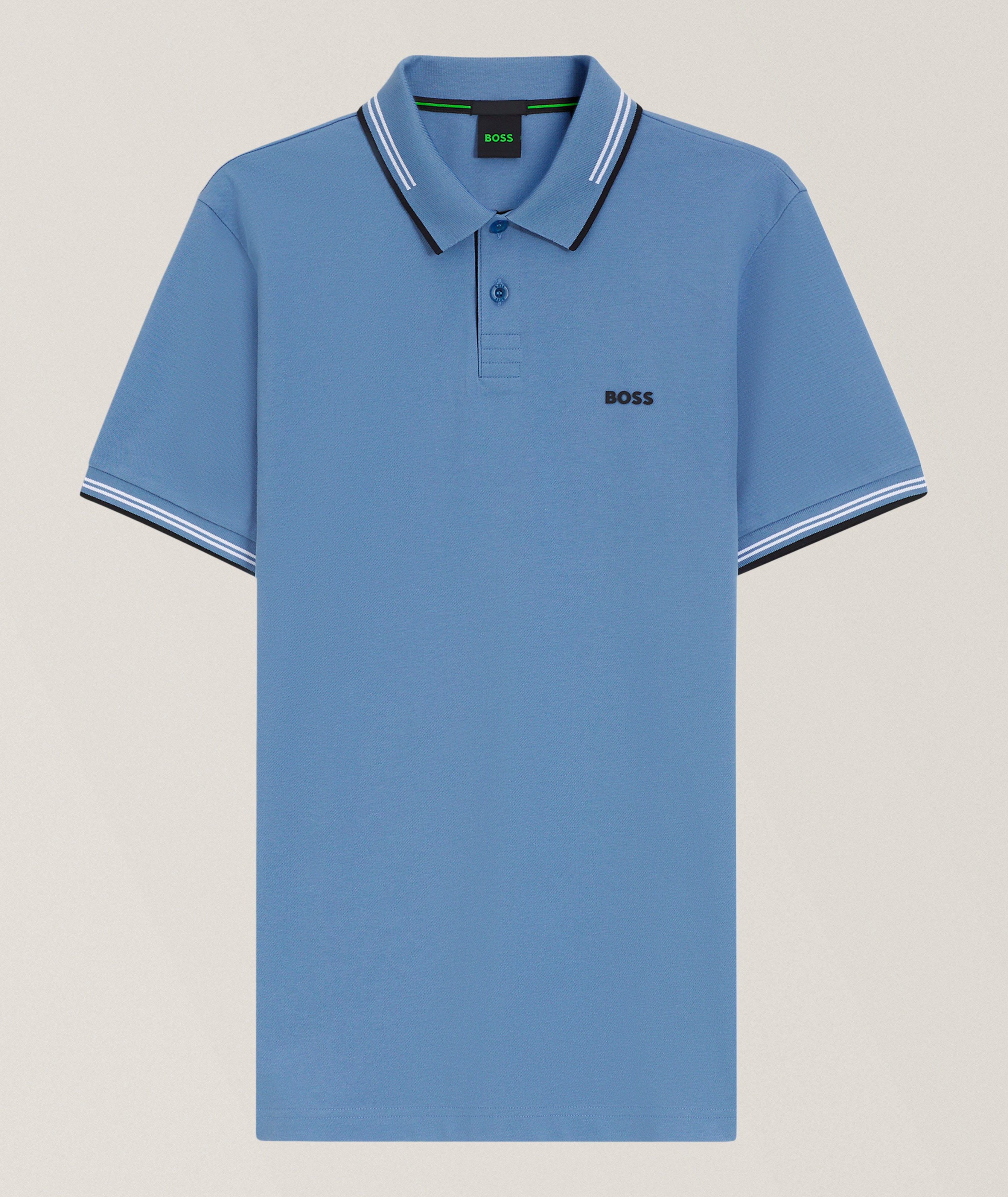 Stretch-Cotton Striped-Trim Polo image 0