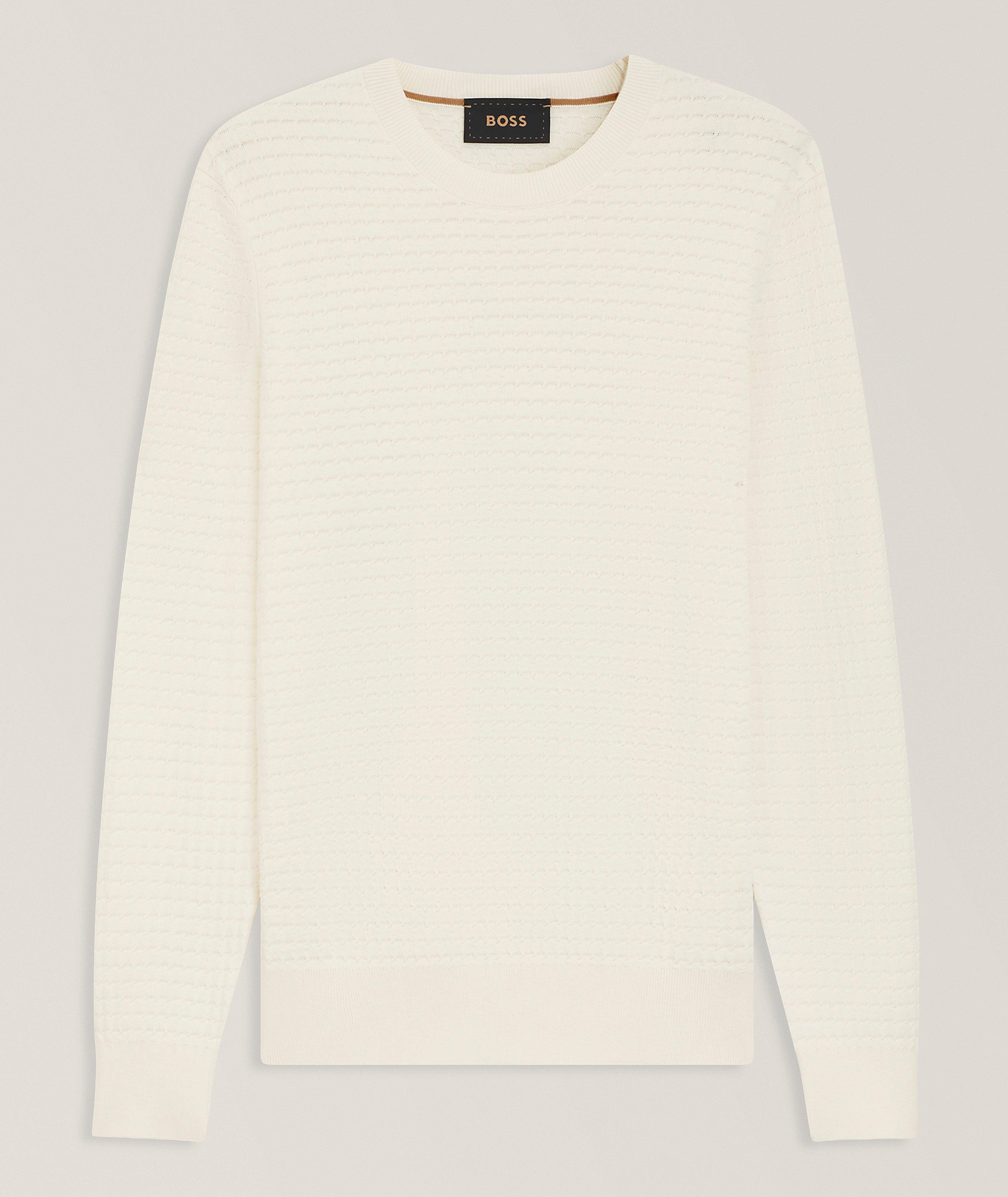 BOSS Micro-Check Structure Silk-Cotton Sweater  