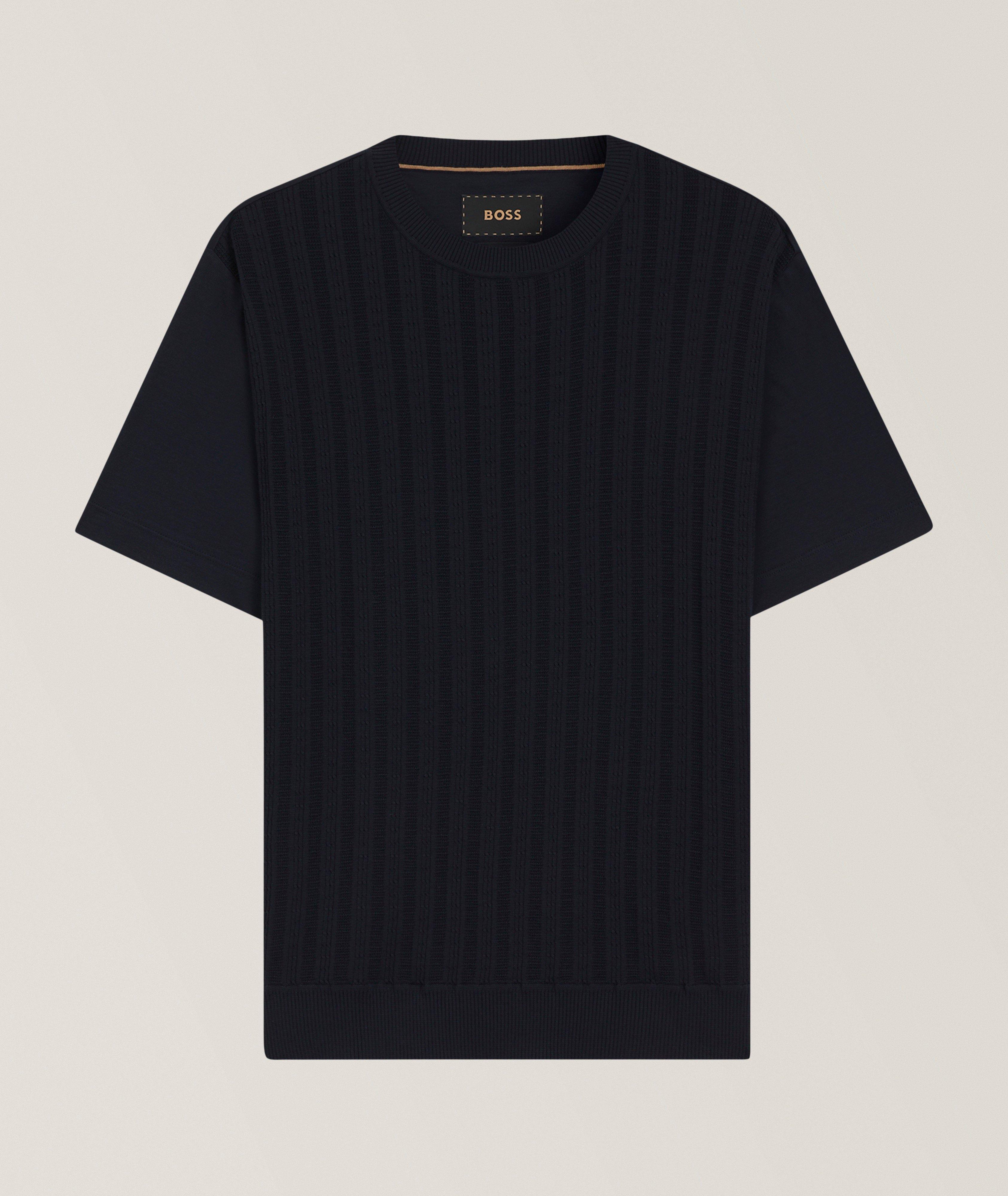 BOSS T-shirt tricot torsadé coton-soie
