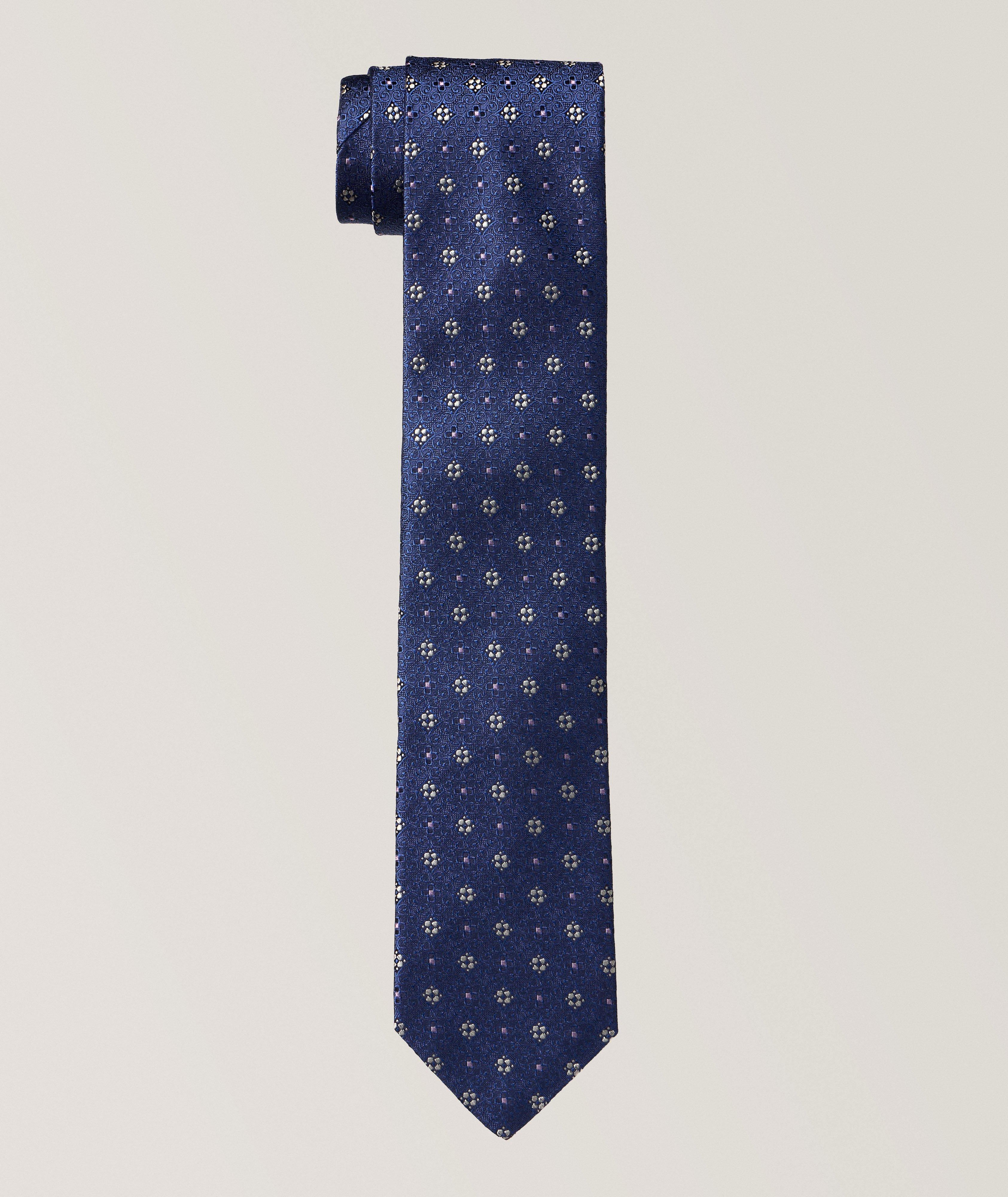 DION MID BLUE MEDALLION SILK WOVEN JACQUARD TIE image 0