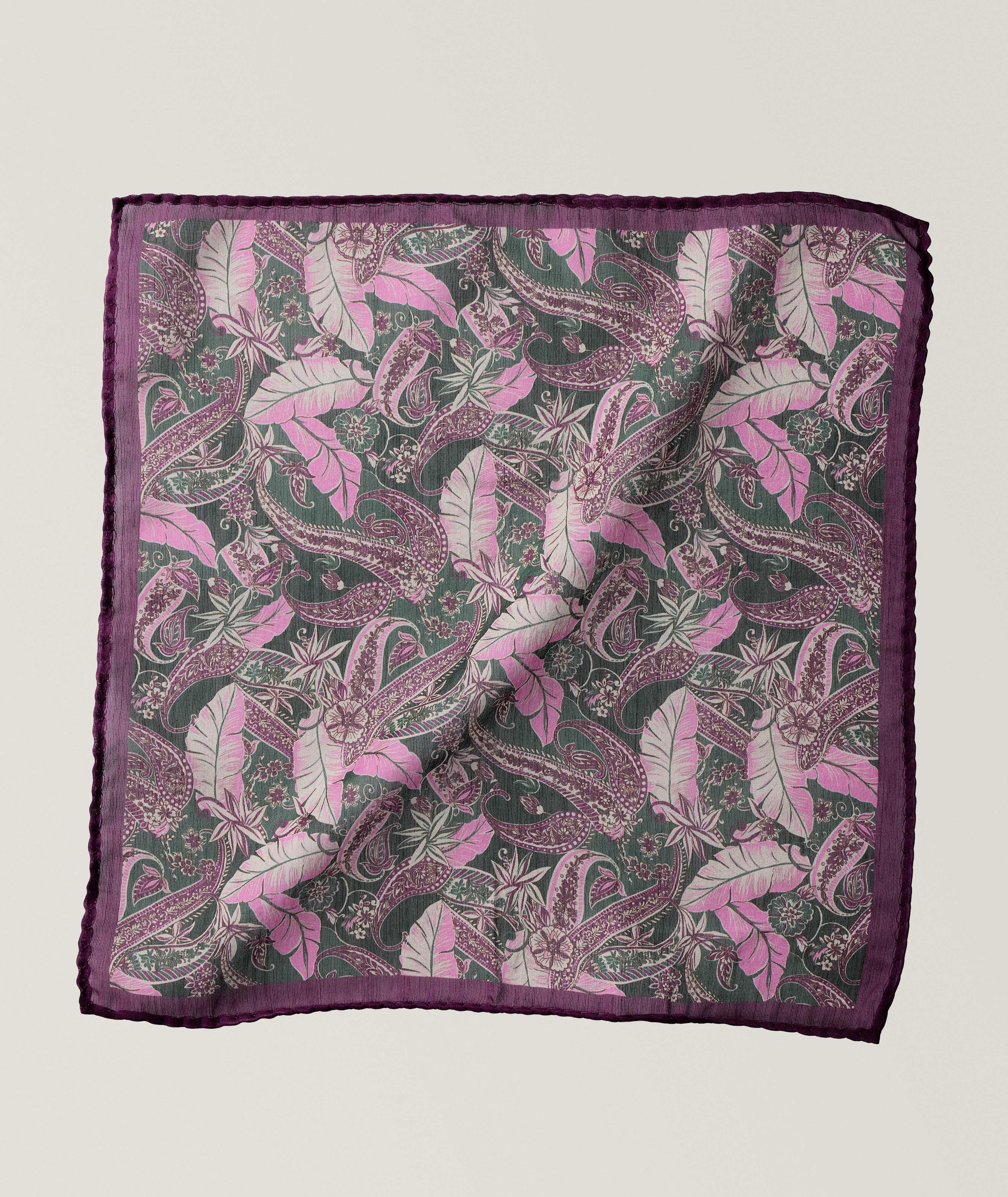 Leaf-Print Silk-Wool Pocket Square  image 0
