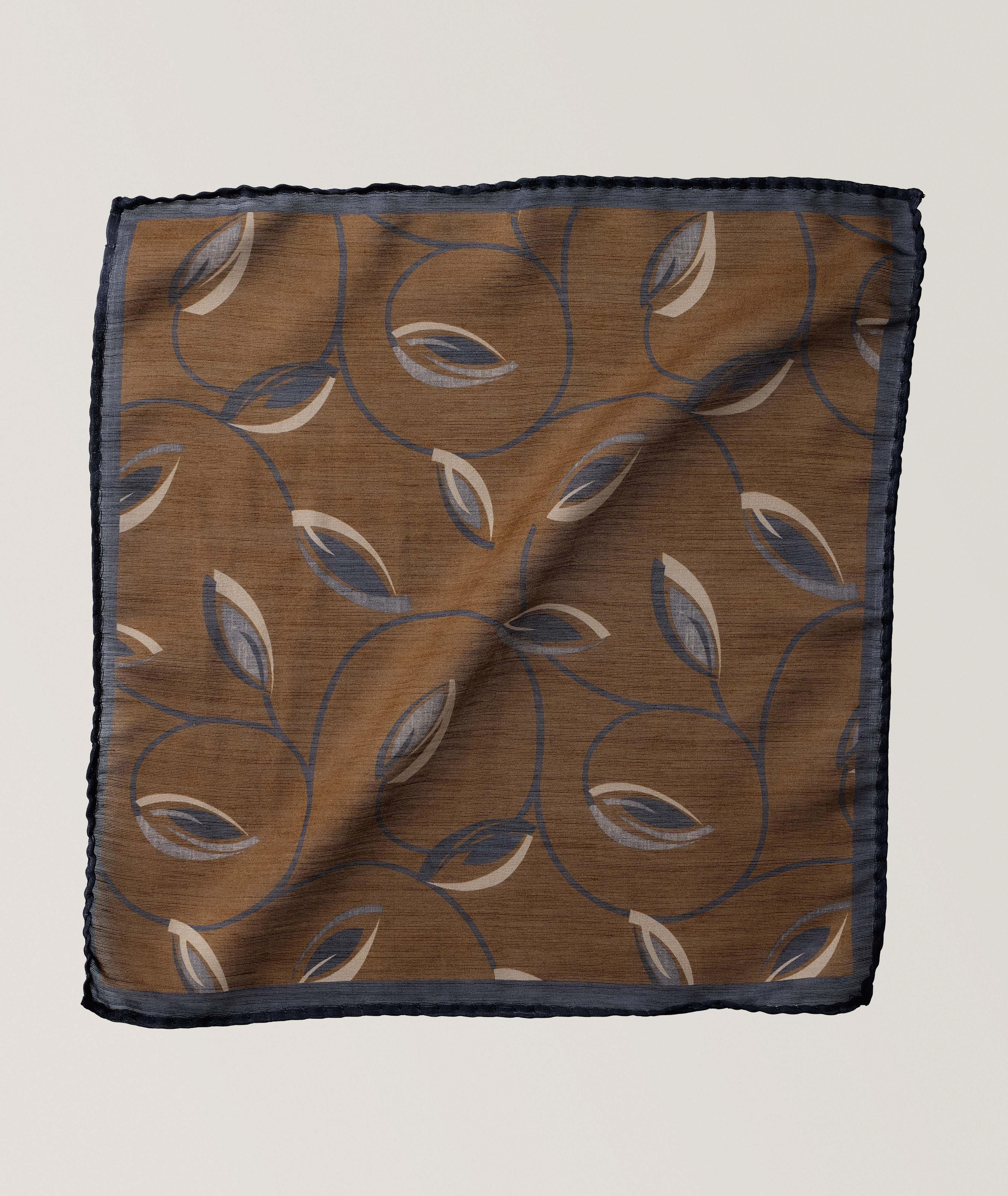 Leaf-Print Silk-Wool Pocket Square image 0
