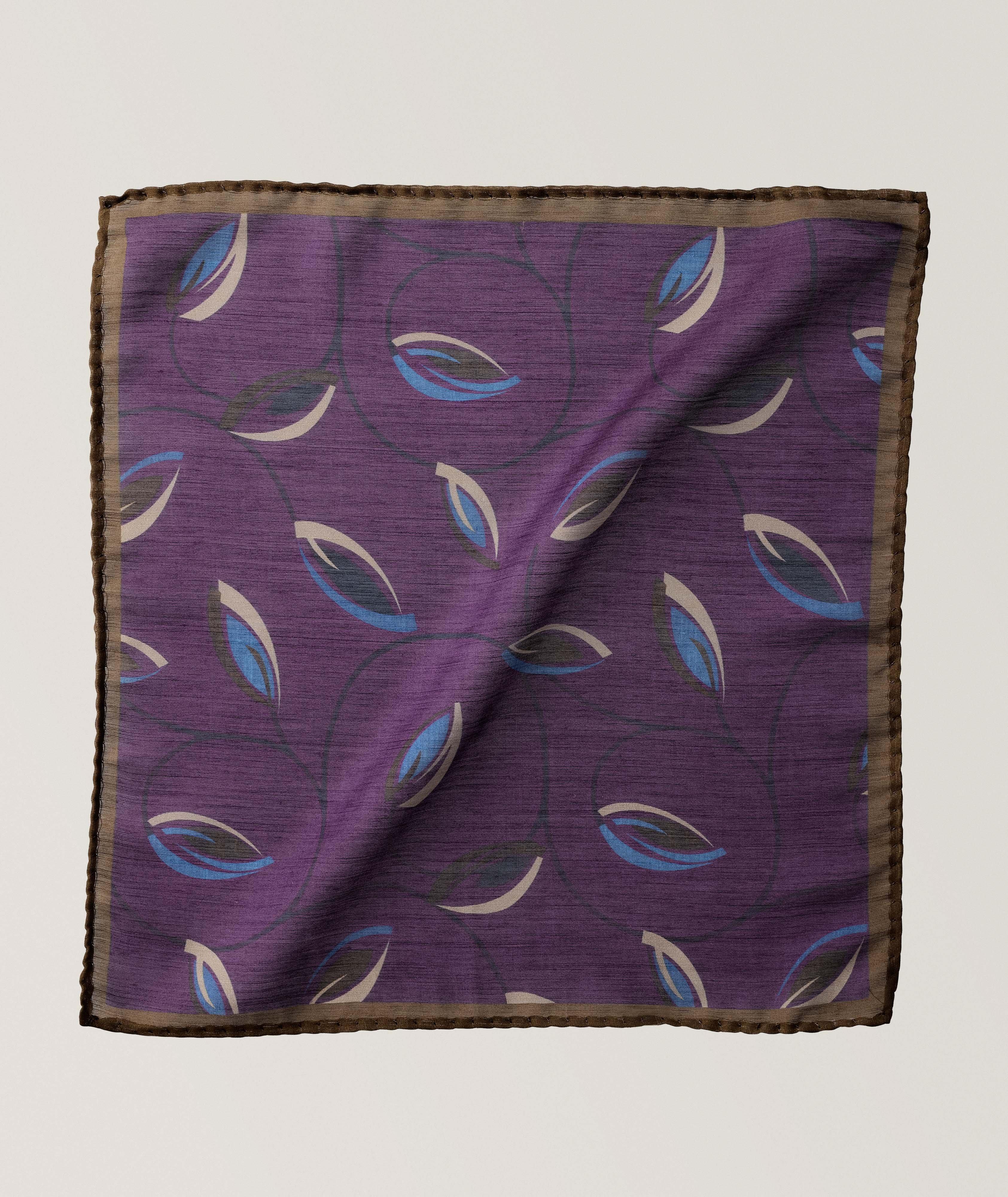 Leaf-Print Silk-Wool Pocket Square image 0