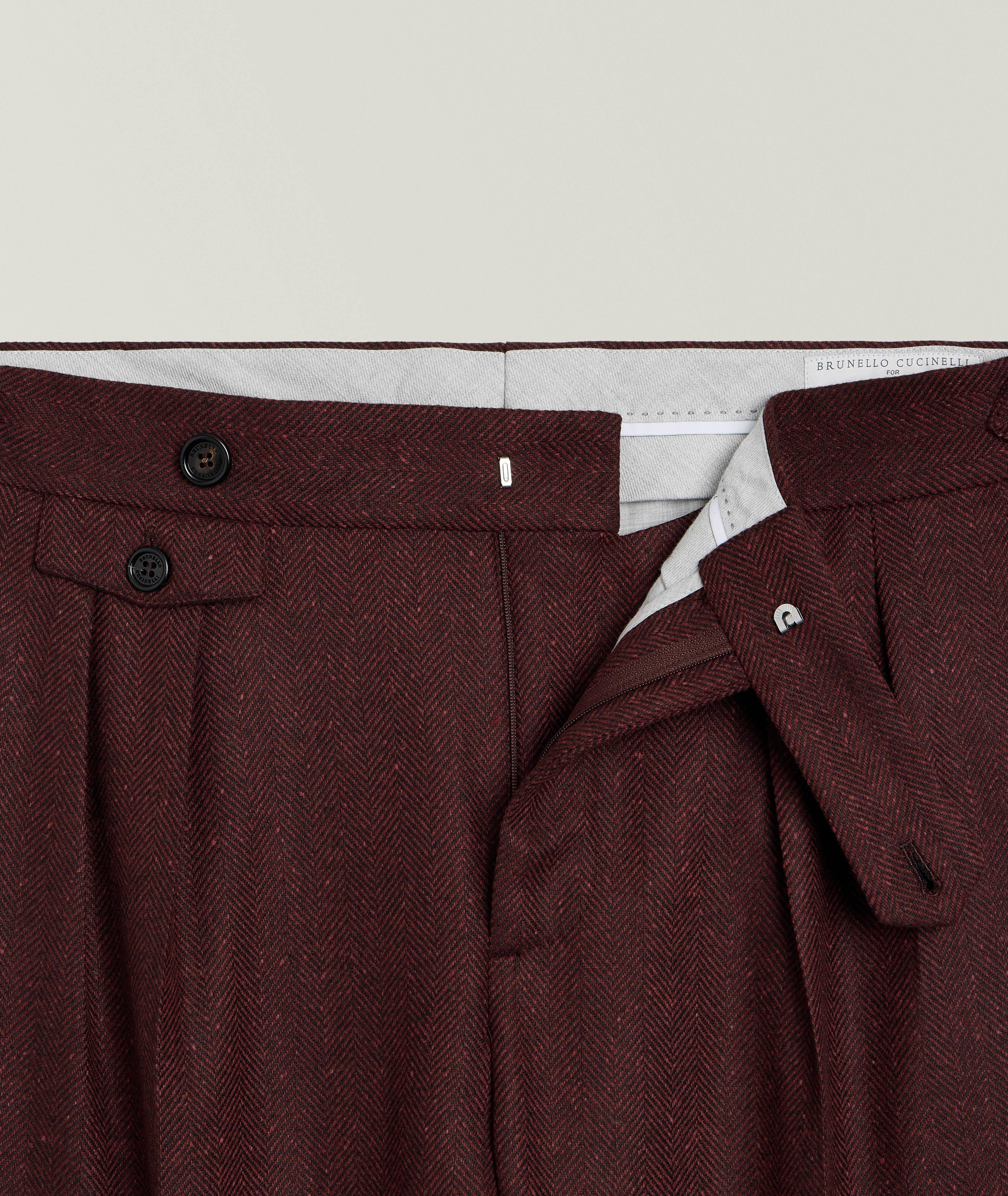 Herringbone Wool-Cashmere Pleated Suit Pants image 1