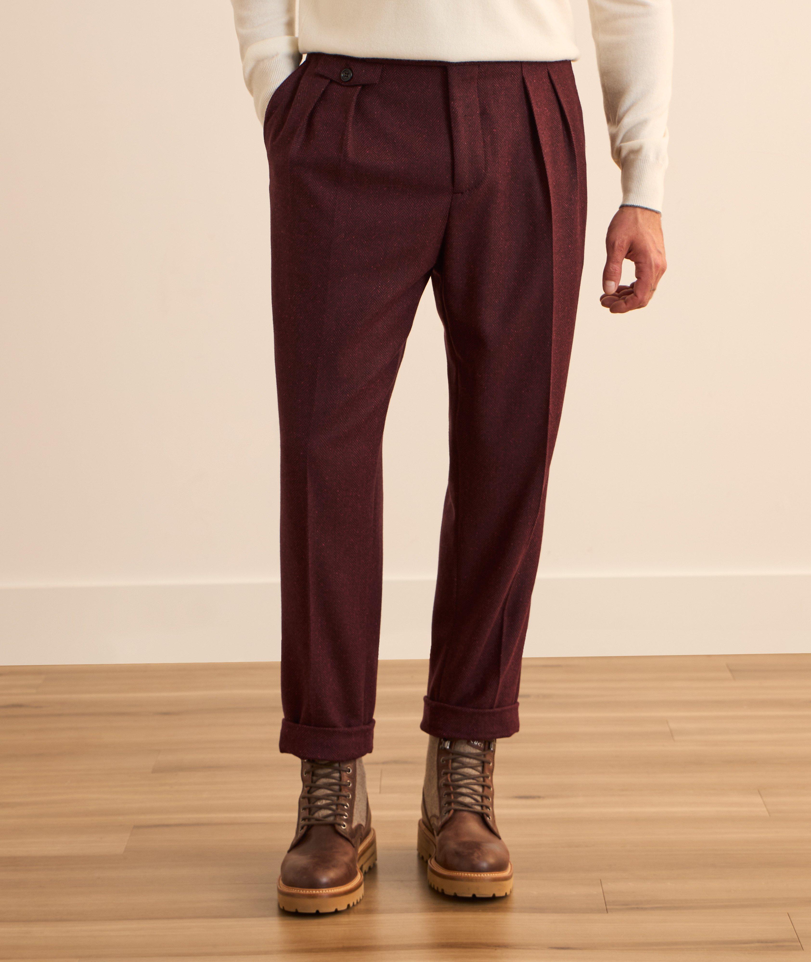 Herringbone Wool-Cashmere Pleated Suit Pants image 1