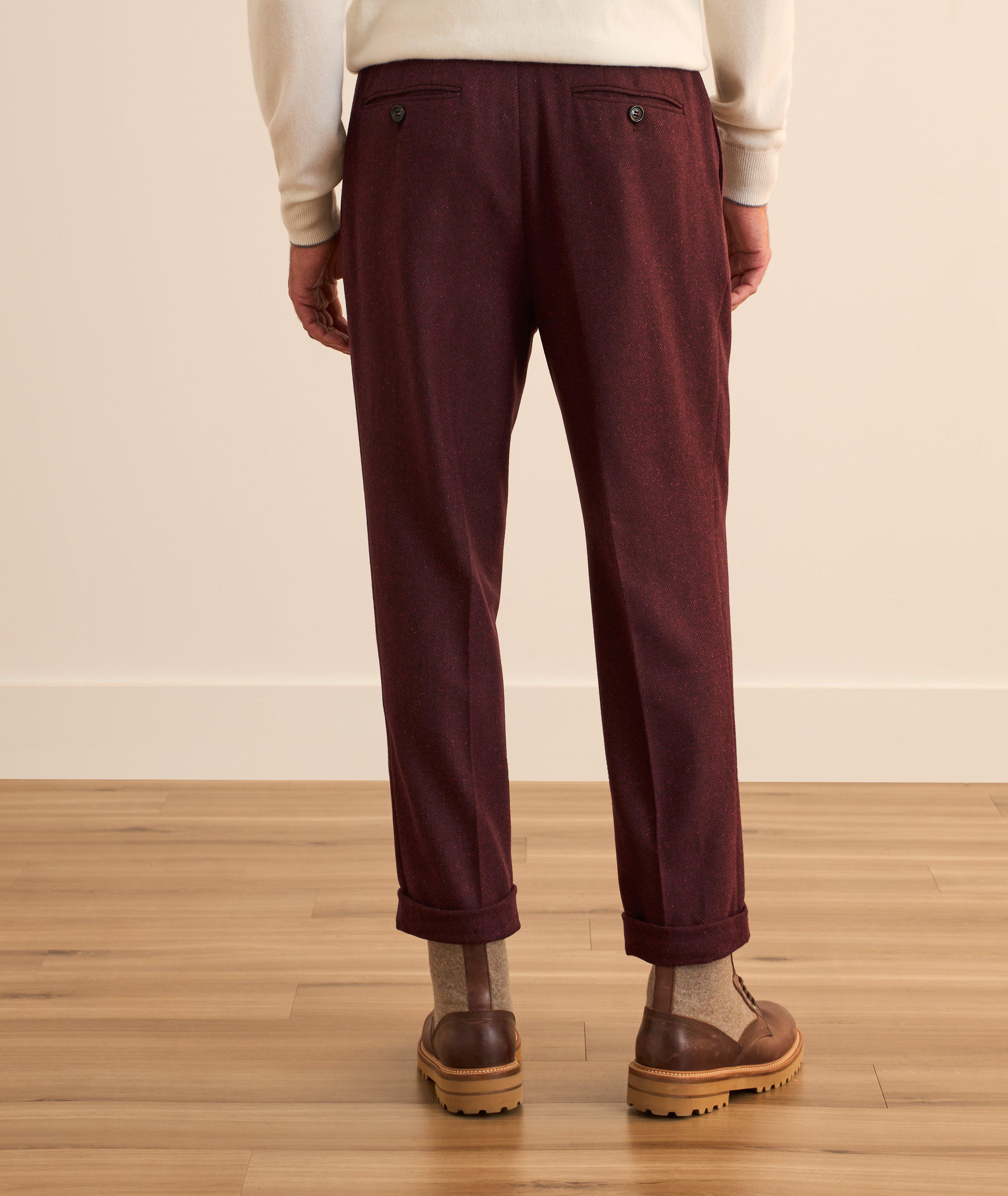 Herringbone Wool-Cashmere Pleated Suit Pants image 2