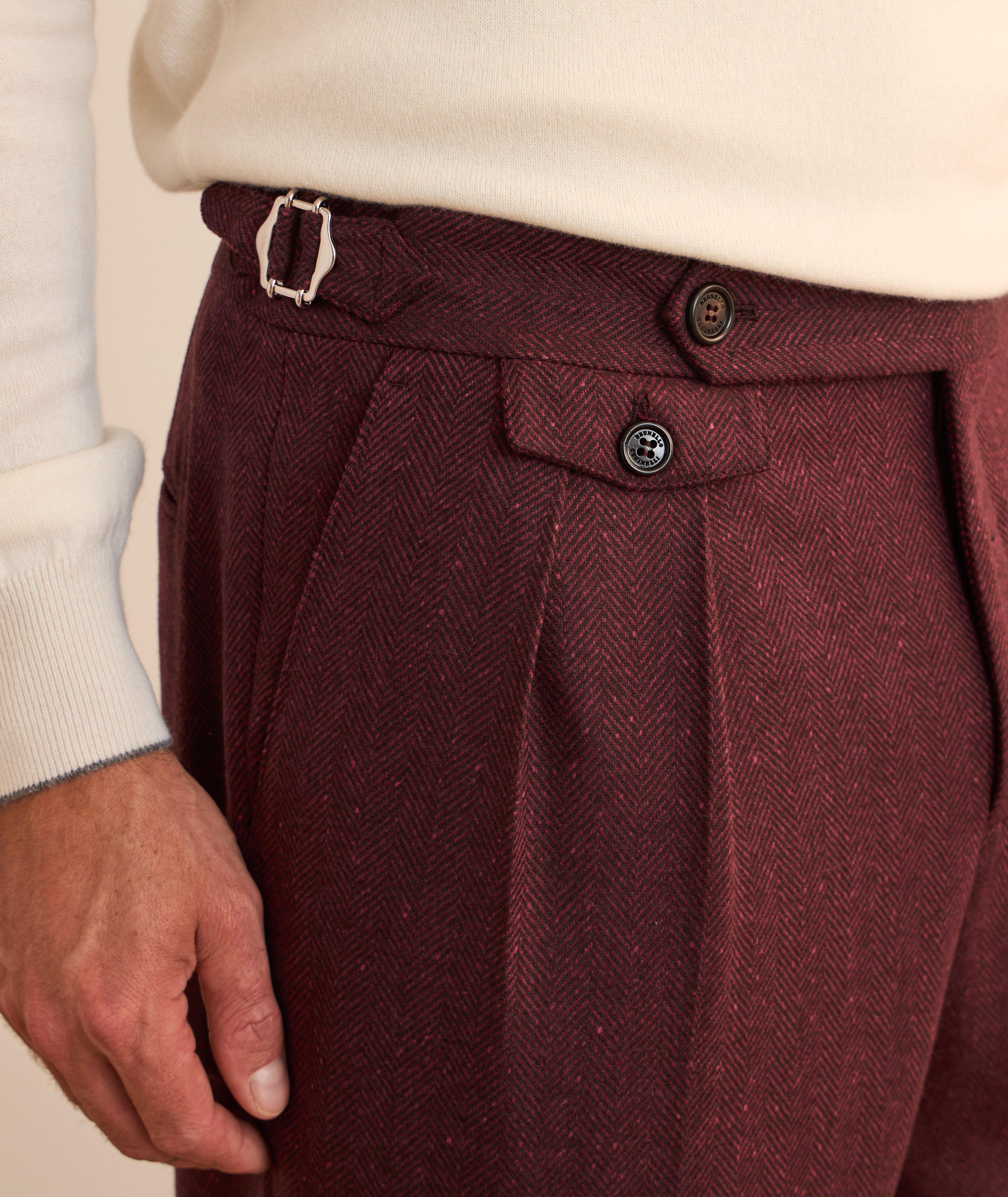 Herringbone Wool-Cashmere Pleated Suit Pants image 3