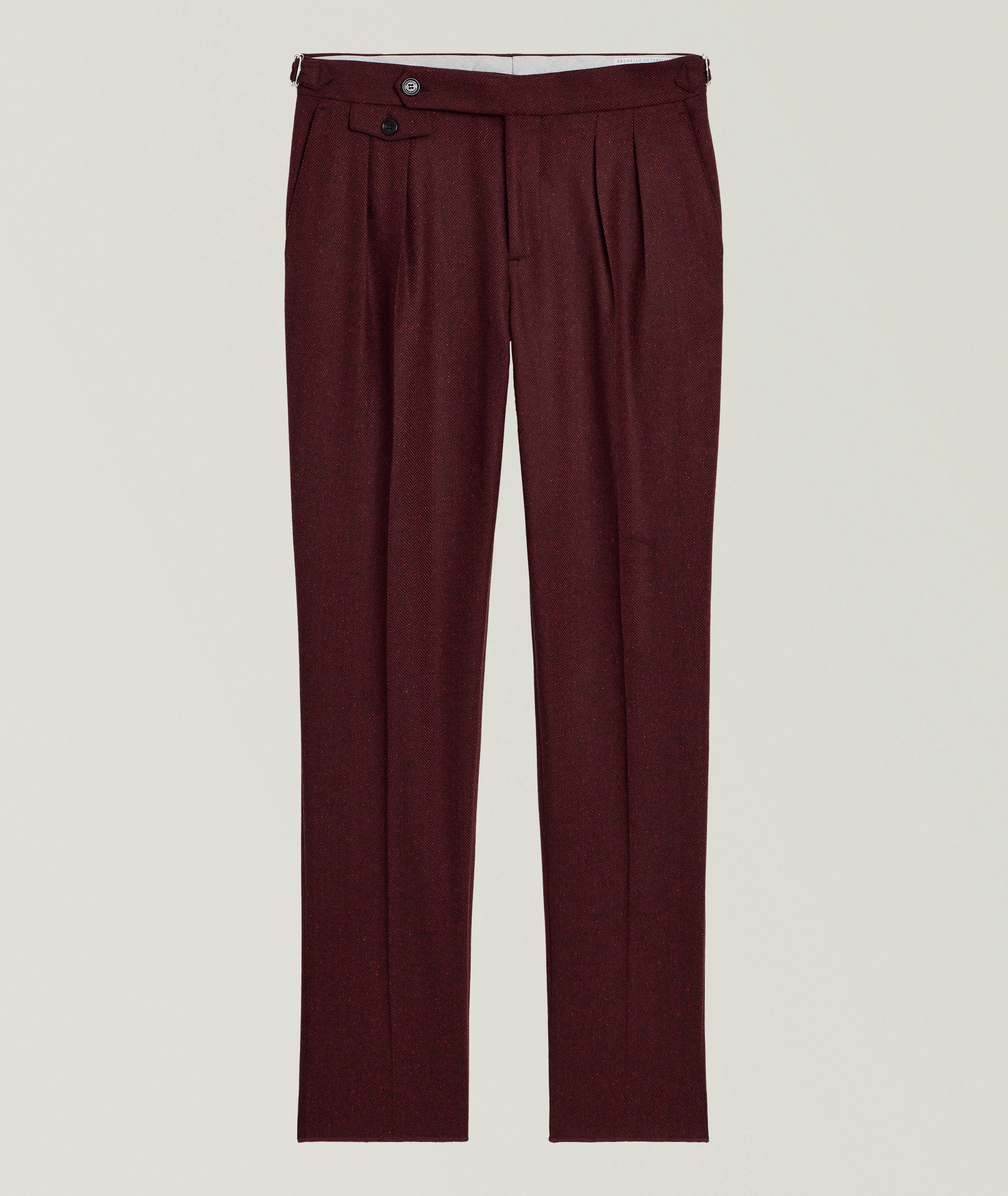 Herringbone Wool-Cashmere Pleated Suit Pants image 0