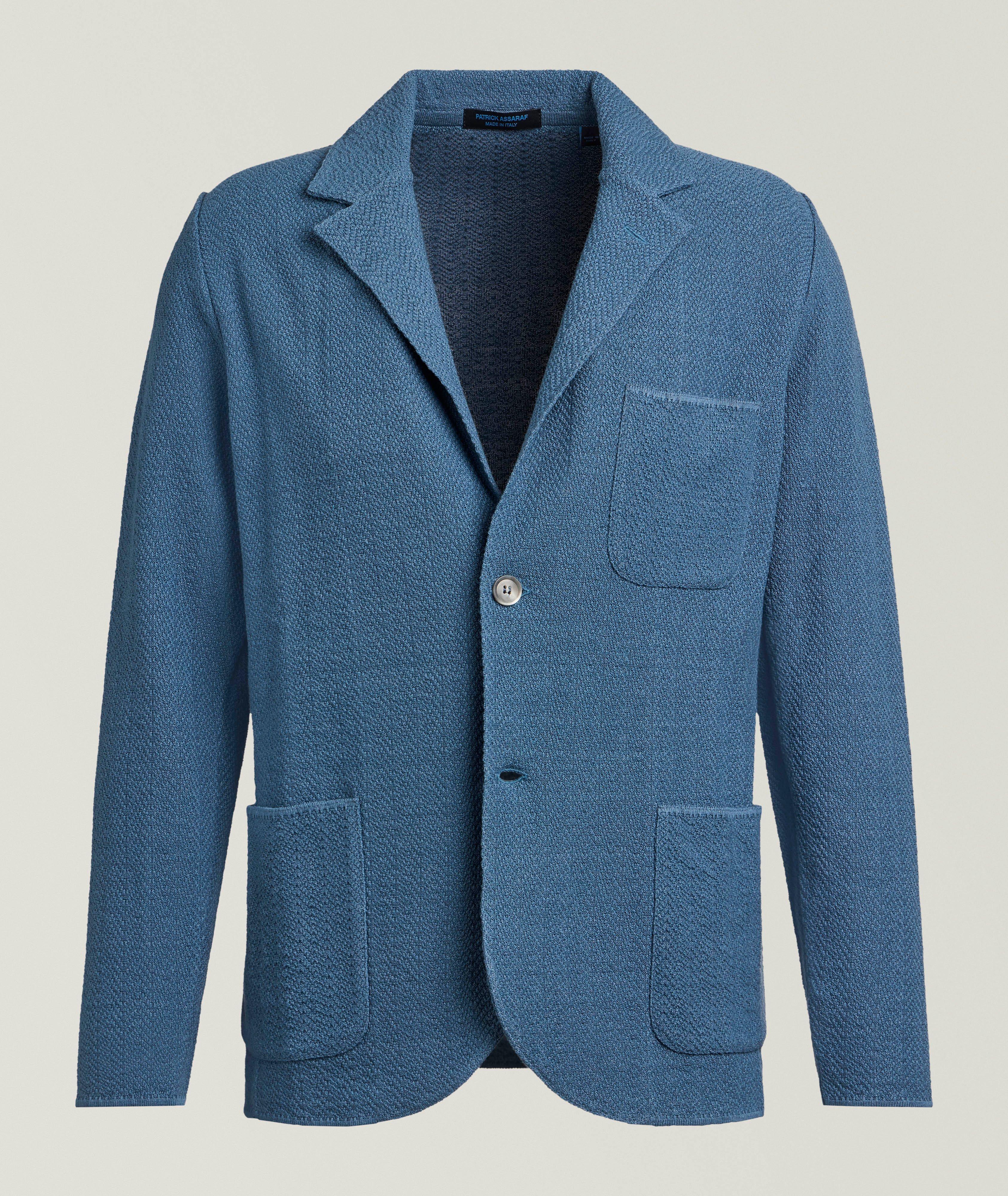 Patrick Assaraf Veston sport lin-coton tricot chevrons