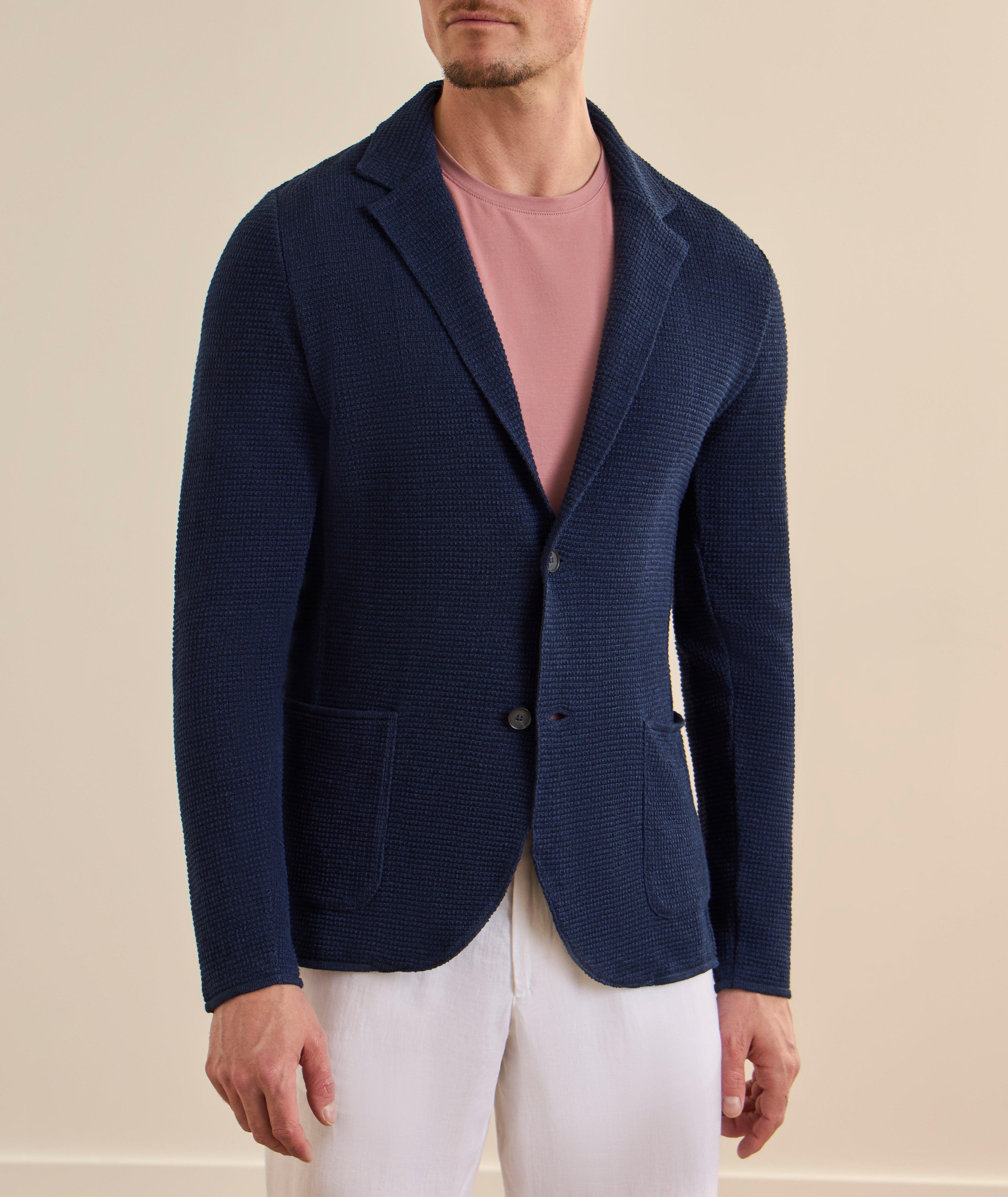 Textured Linen-Cotton Knit Sport Jacket image 1