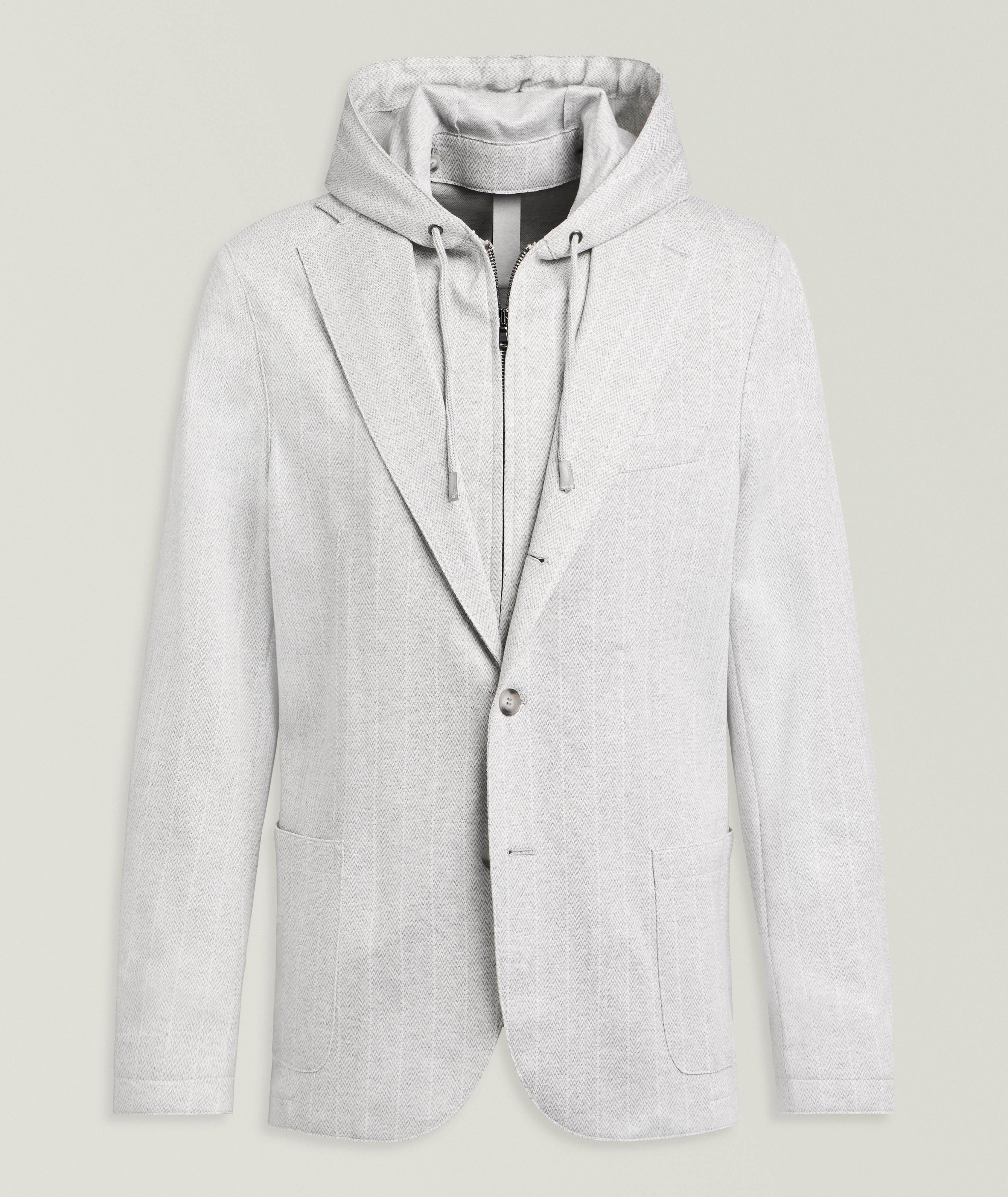 Patrick Assaraf Veston sport à capuche coton-mélange chevrons