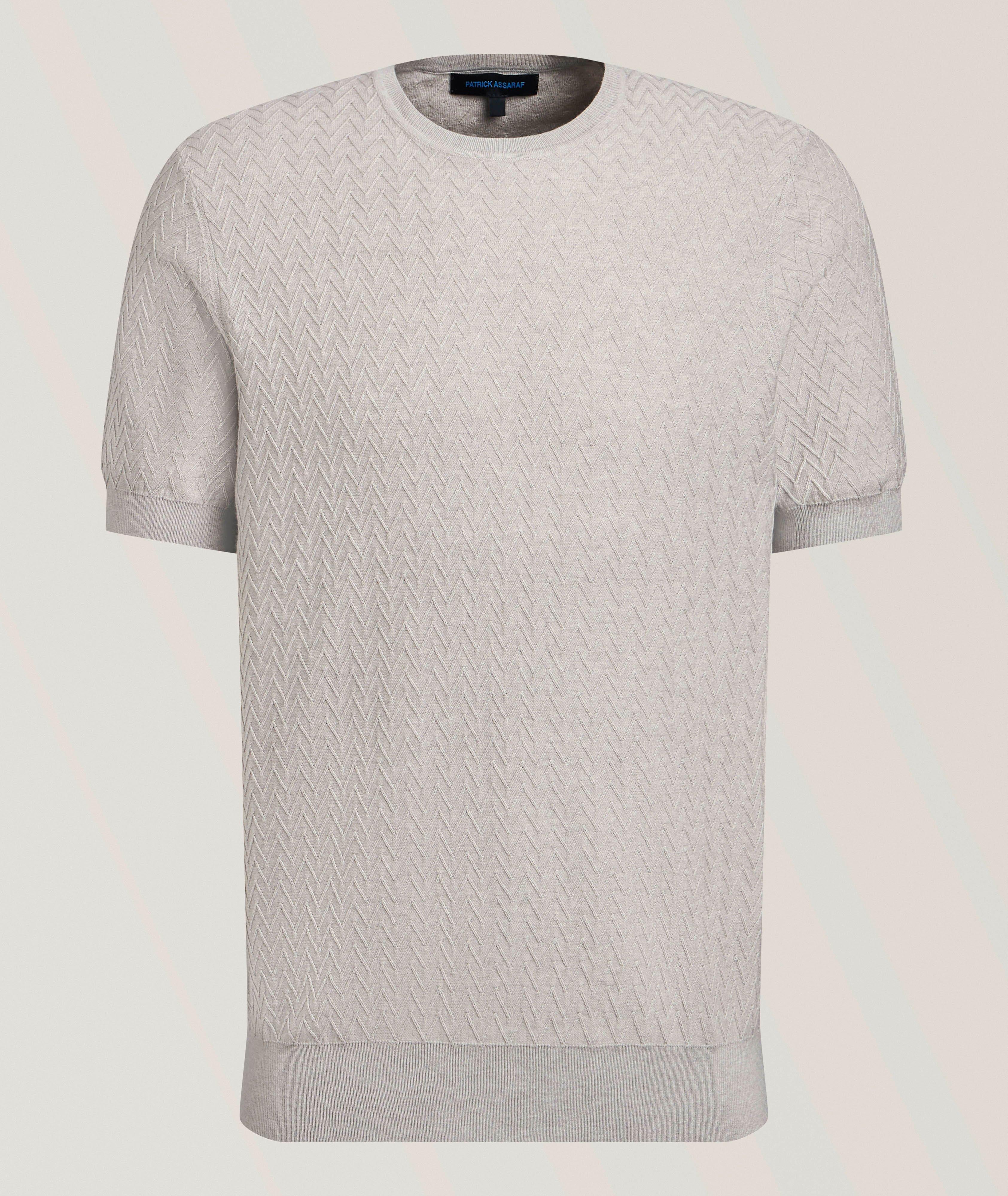 Patrick Assaraf Chevron Stitch Cotton-Blend Crewneck 