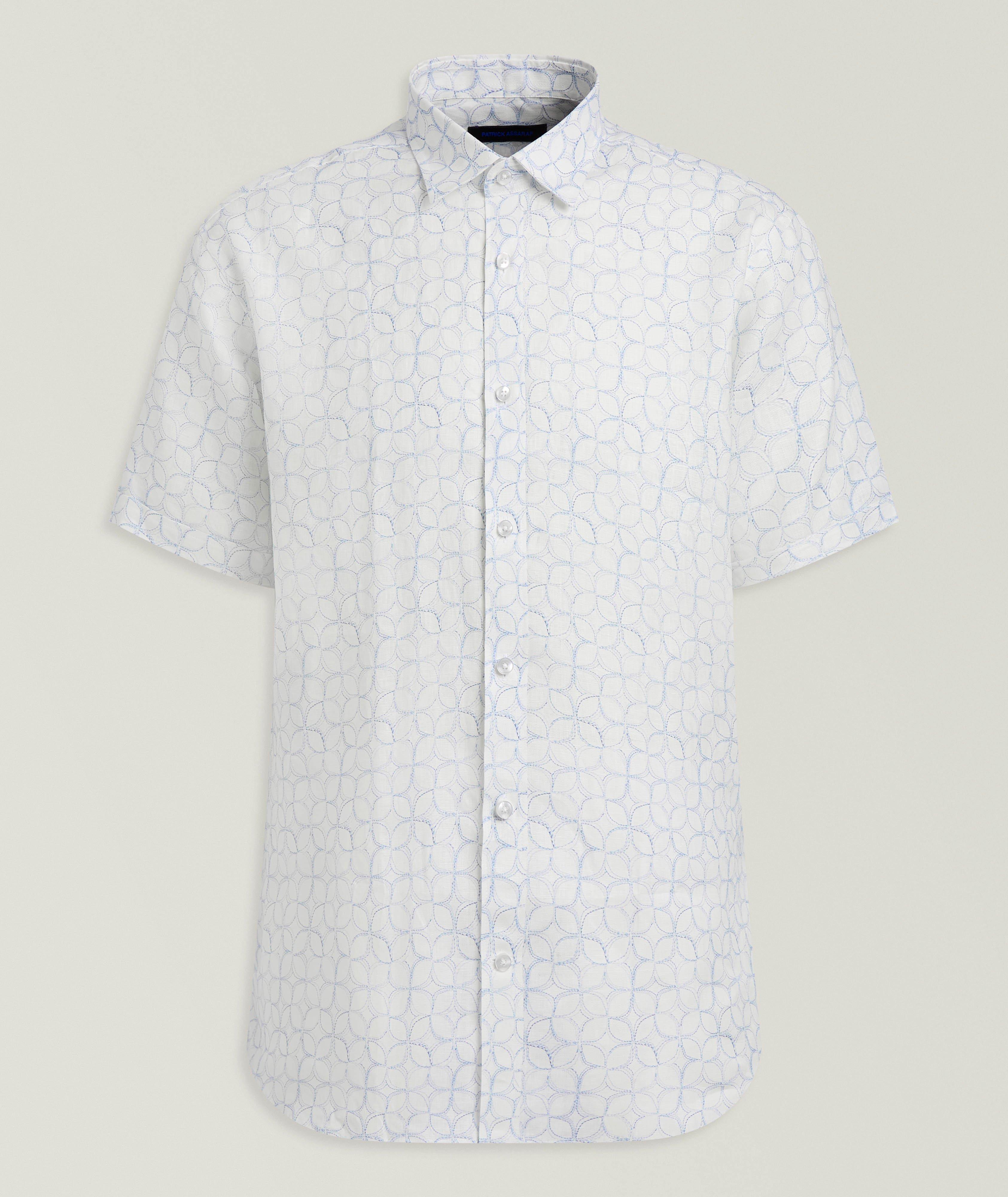 Patrick Assaraf Diamond Print Linen Camp Shirt