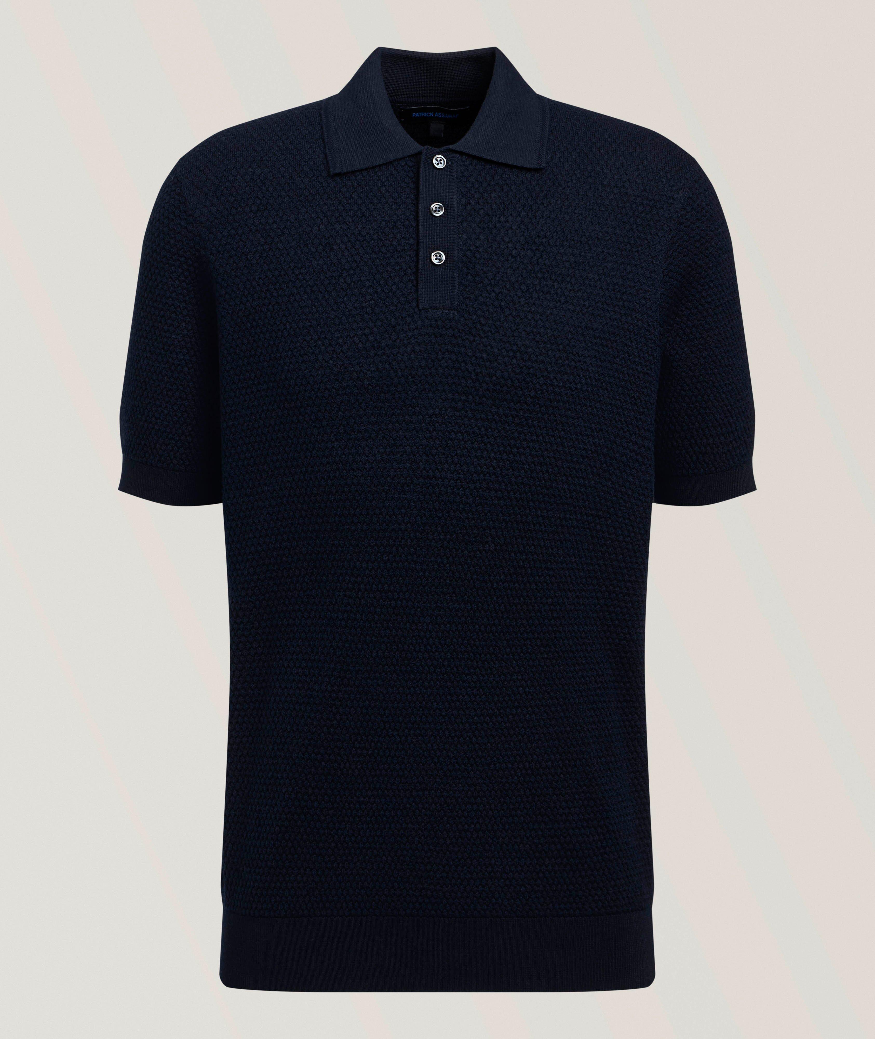 Patrick Assaraf Merino Wool-Silk Bubble Stitch Polo