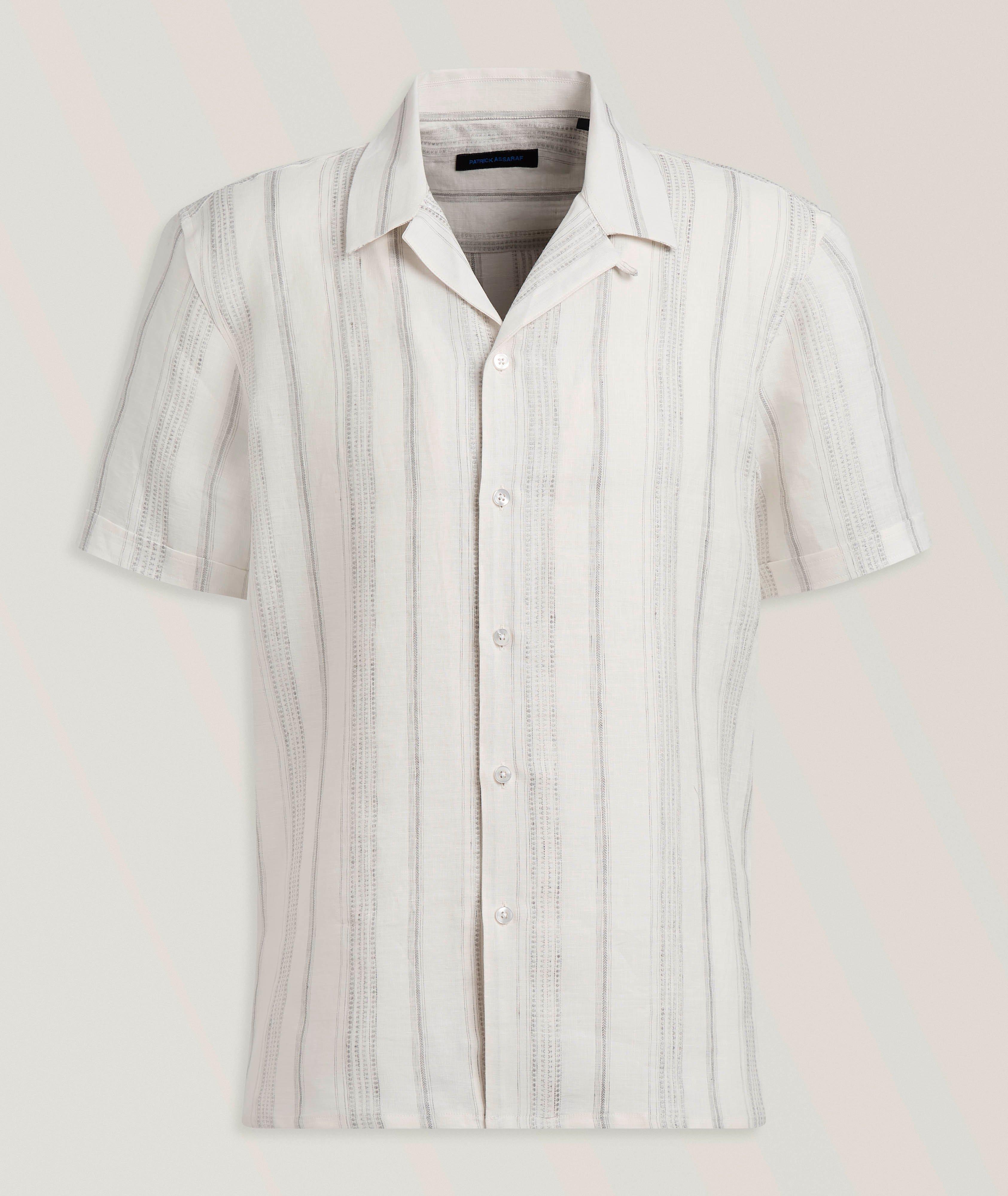 Patrick Assaraf Dobby Stripe Linen Camp Shirt
