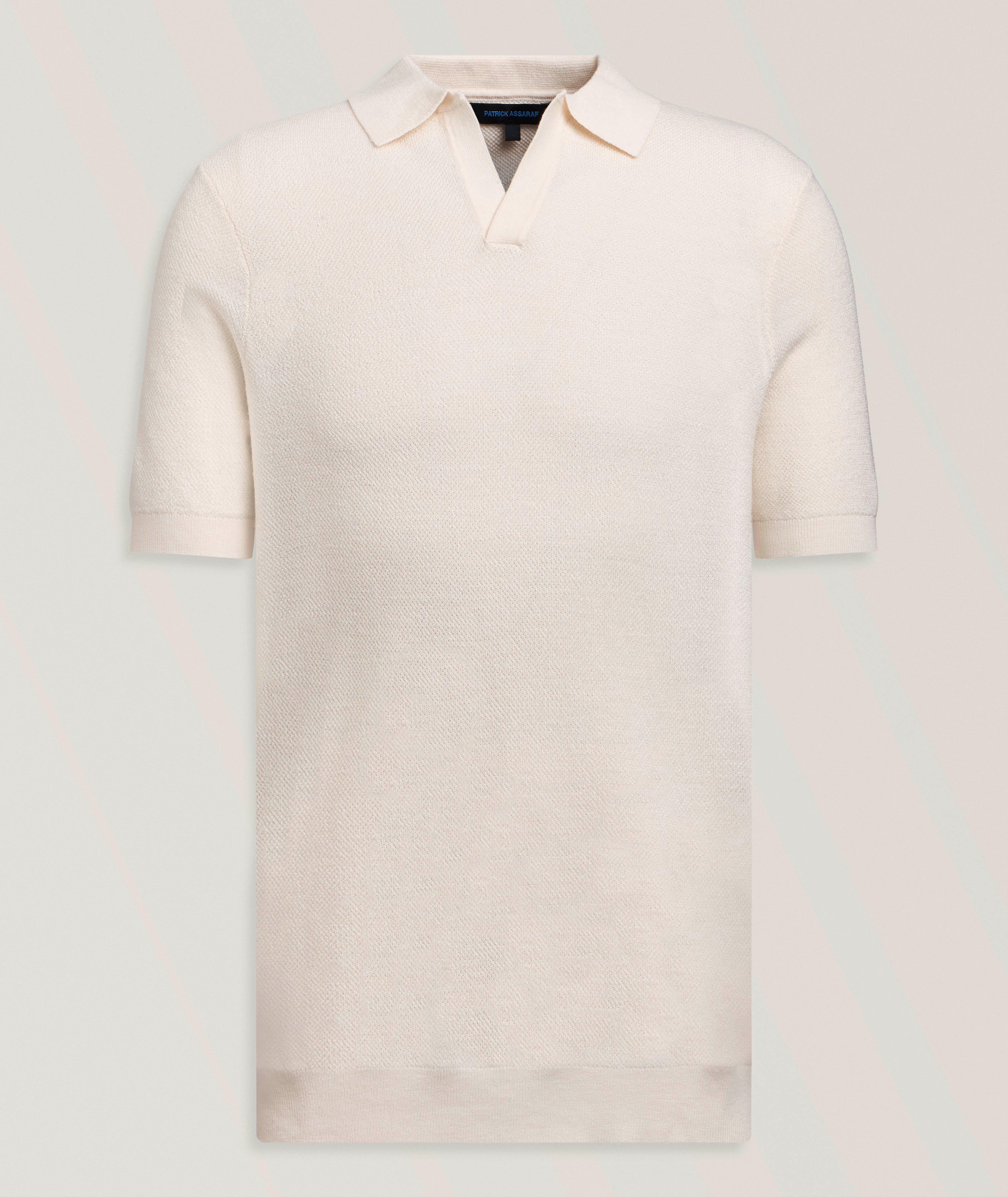 Patrick Assaraf Johnny Collar Pebble Stitch Knit Polo 