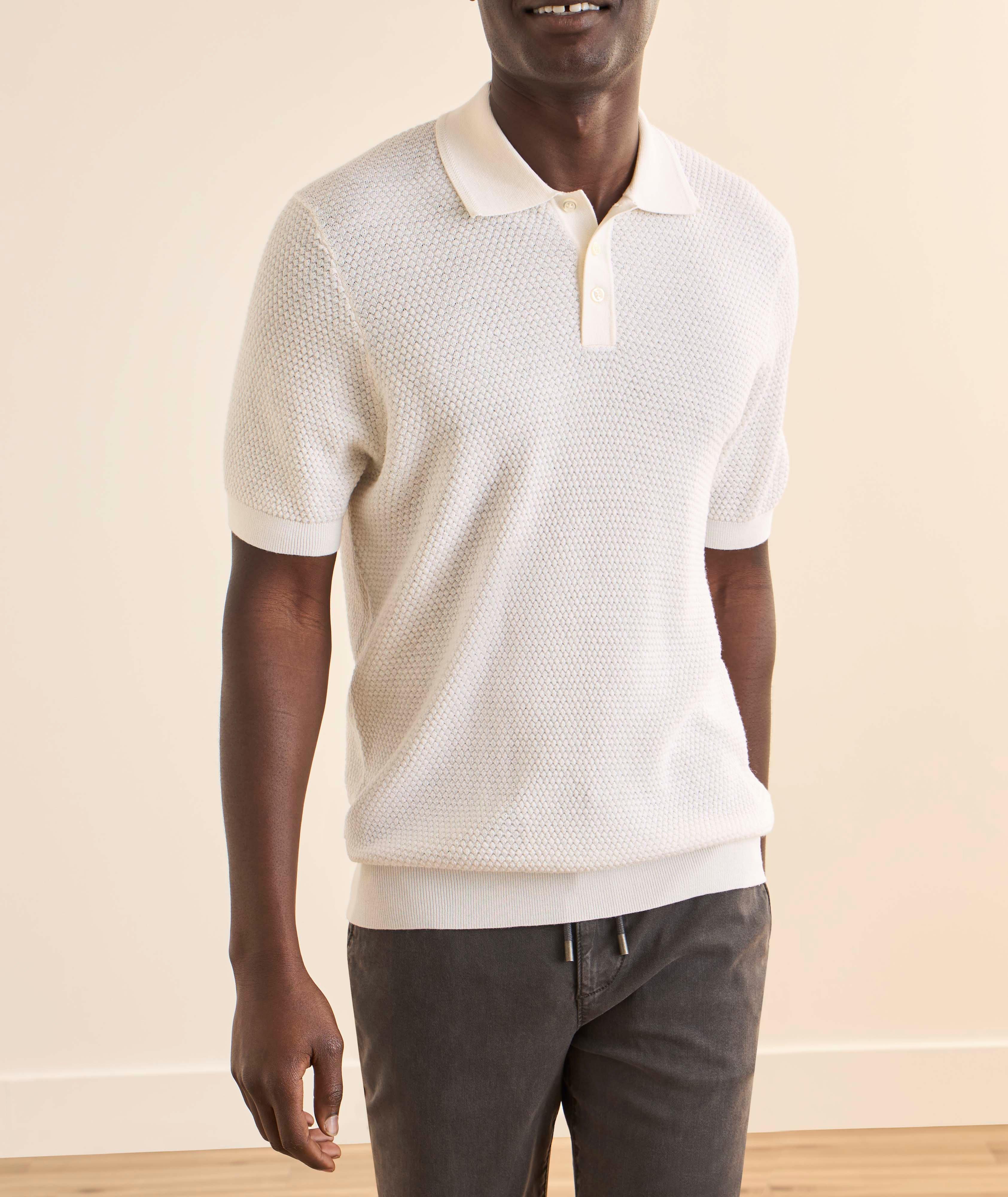 Merino Wool-Silk Bubble Stitch Polo image 1