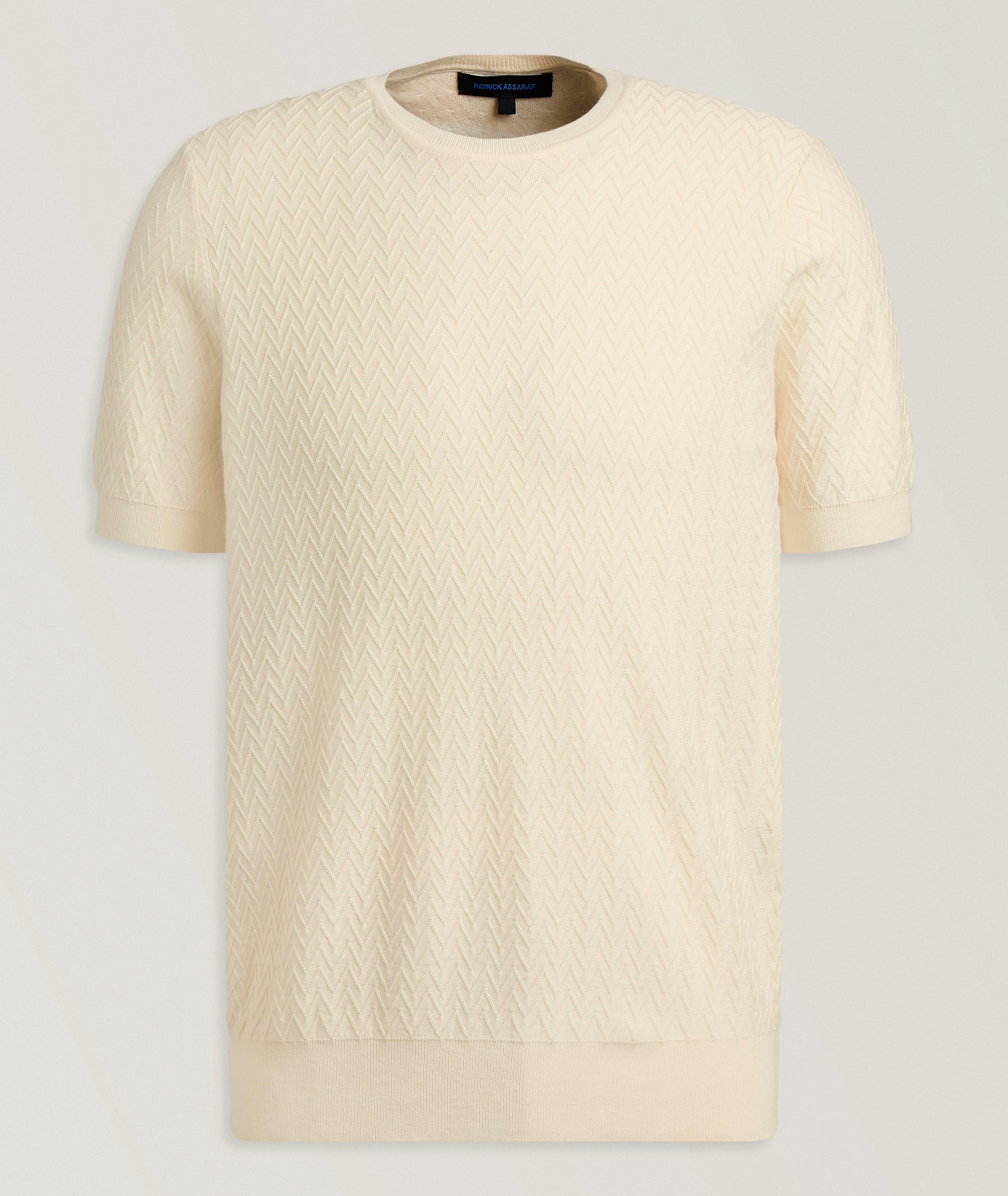 Patrick Assaraf Chevron Stitch Cotton-Blend Crewneck 