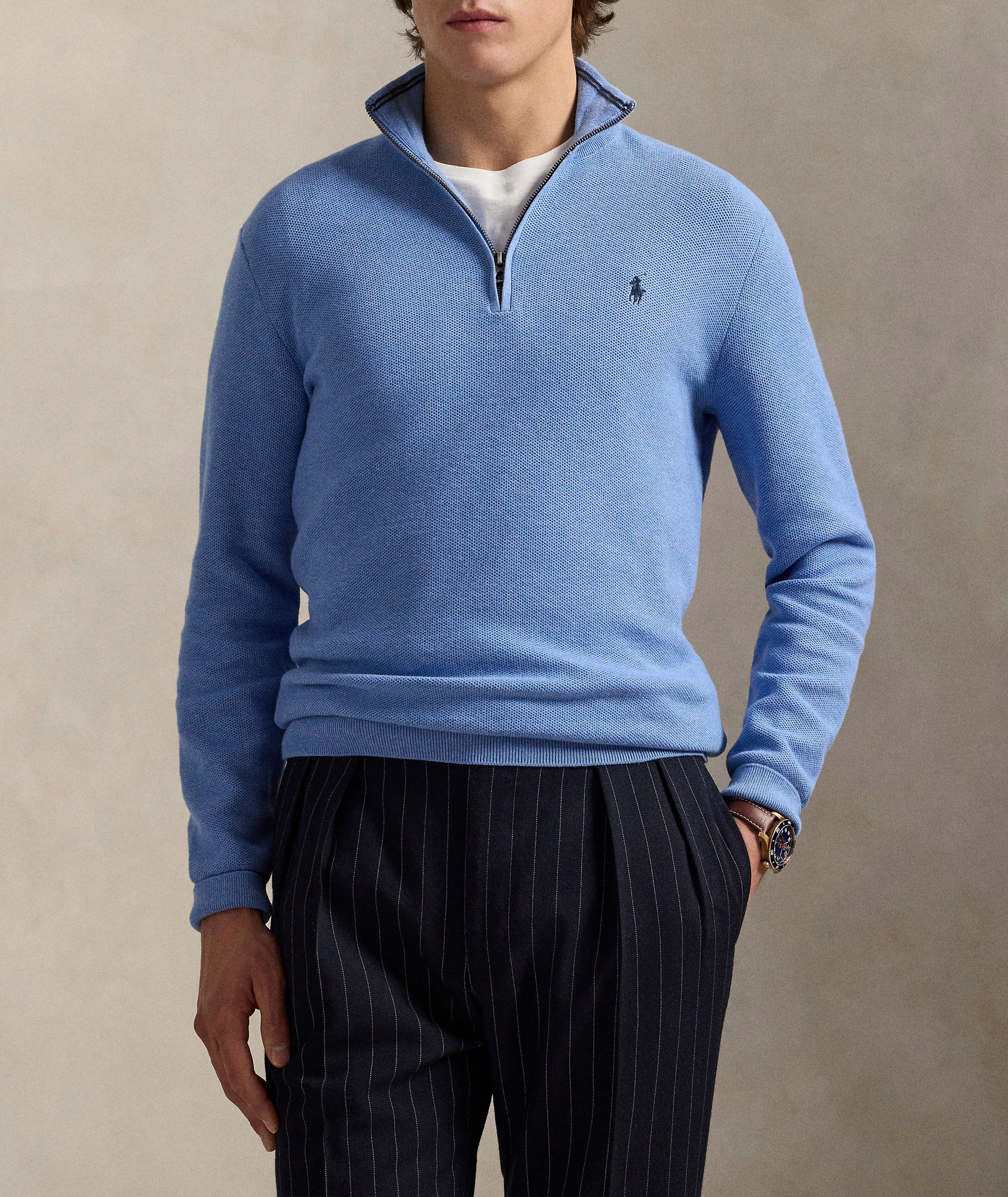 Pull en coton à quart de zip et maille tricotée image 1