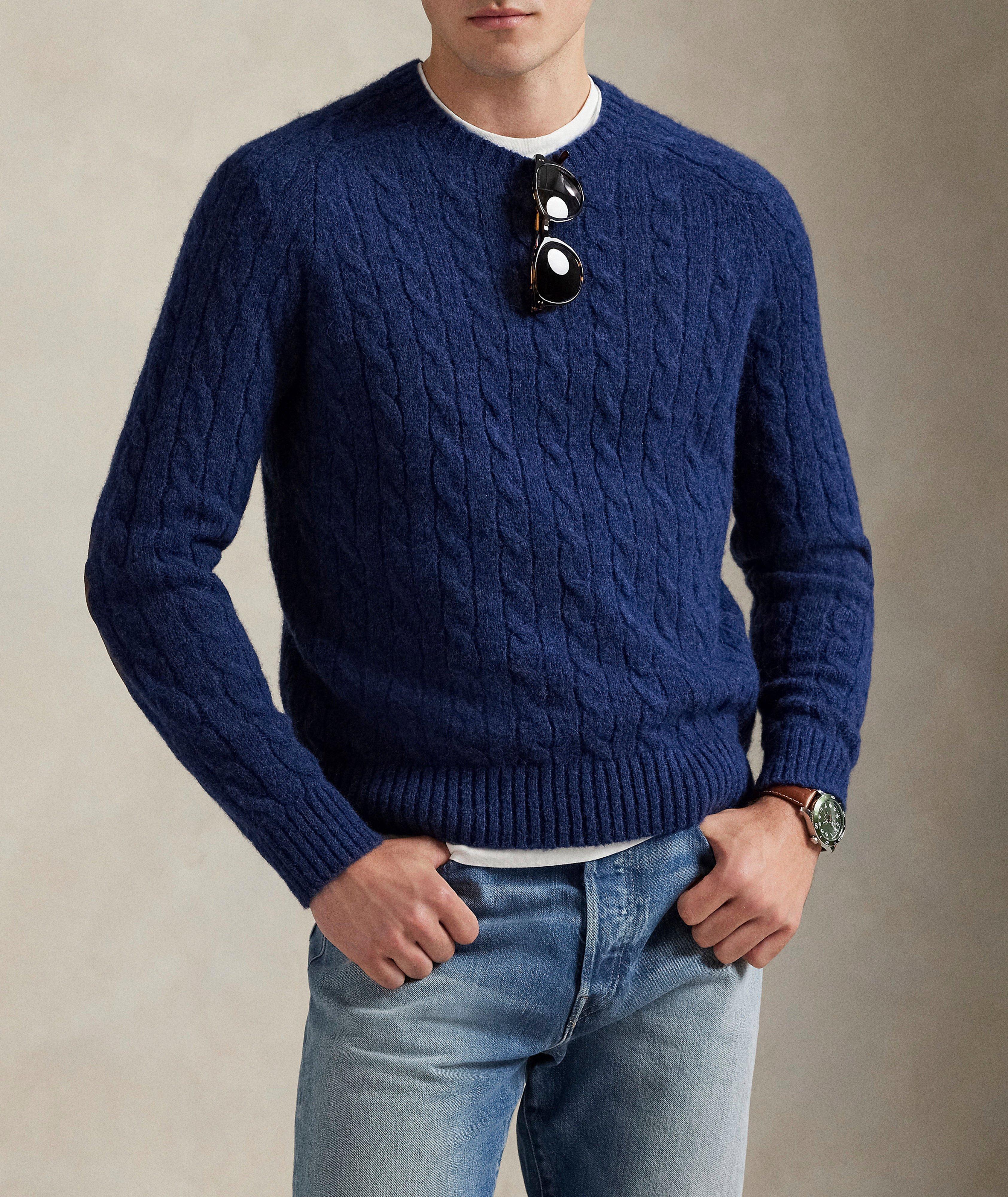 Suede-Patch Cable Knit Sweater image 1