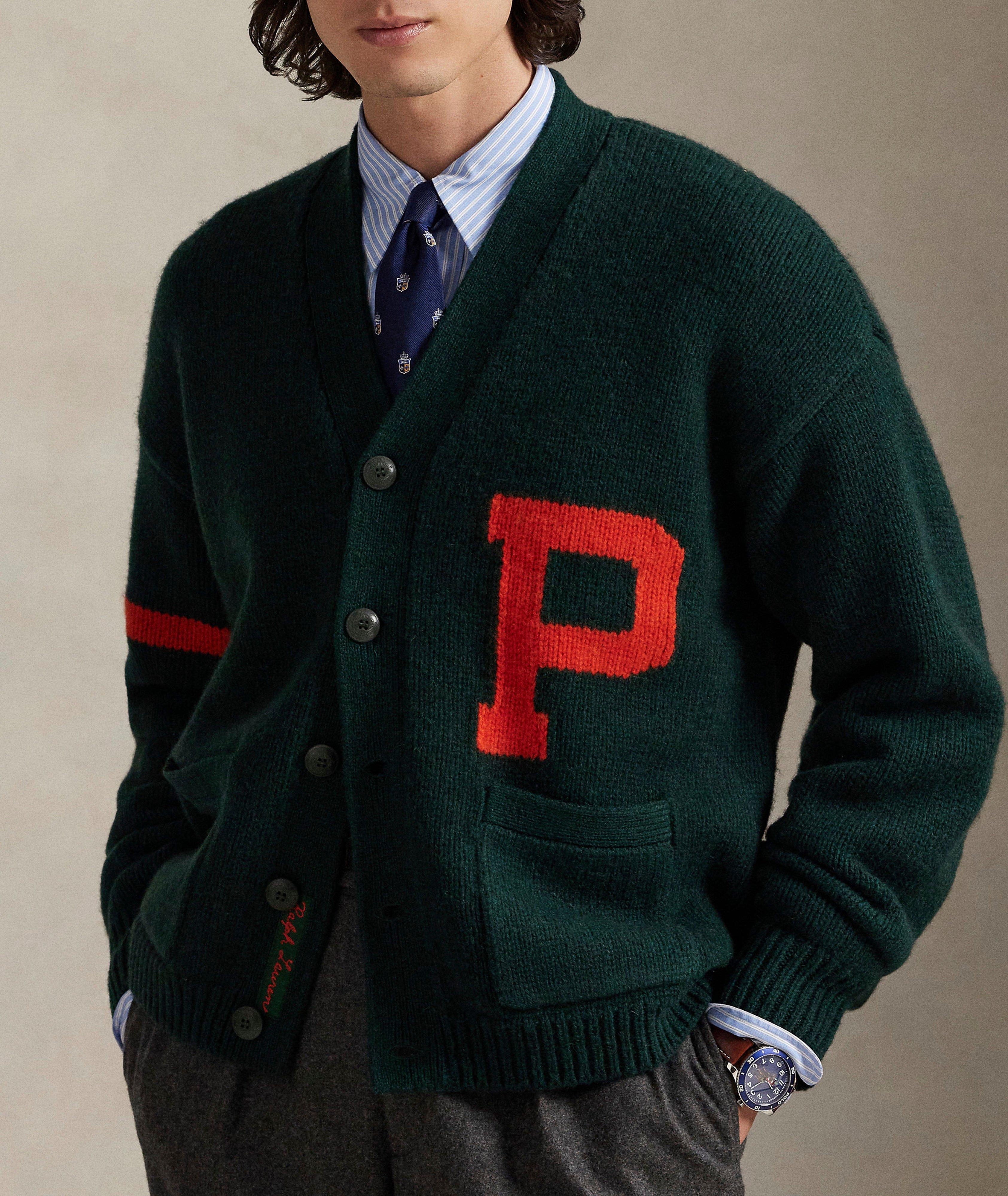 Cardigan en laine à col en V avec lettre image 1