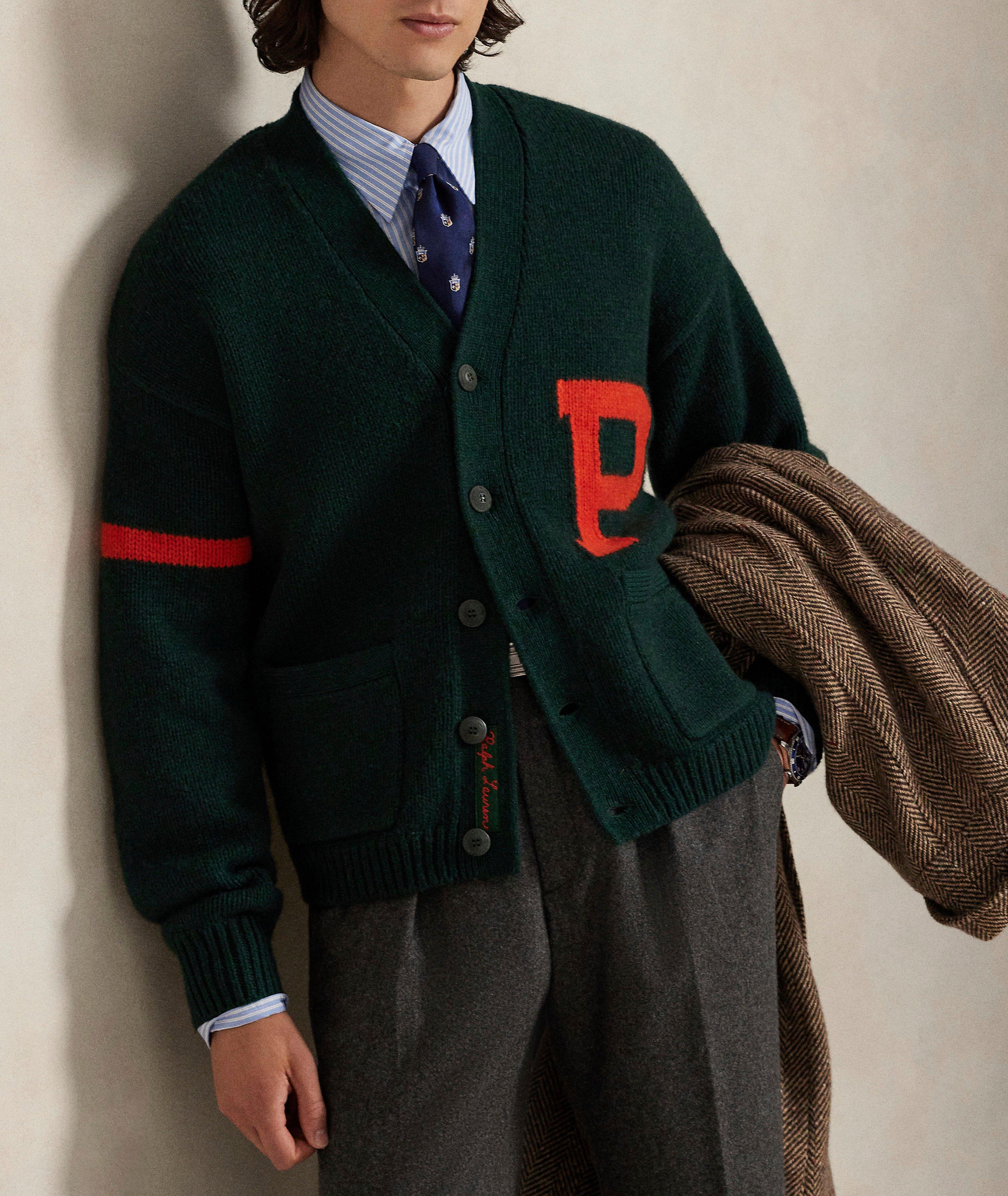 Cardigan en laine à col en V avec lettre image 3