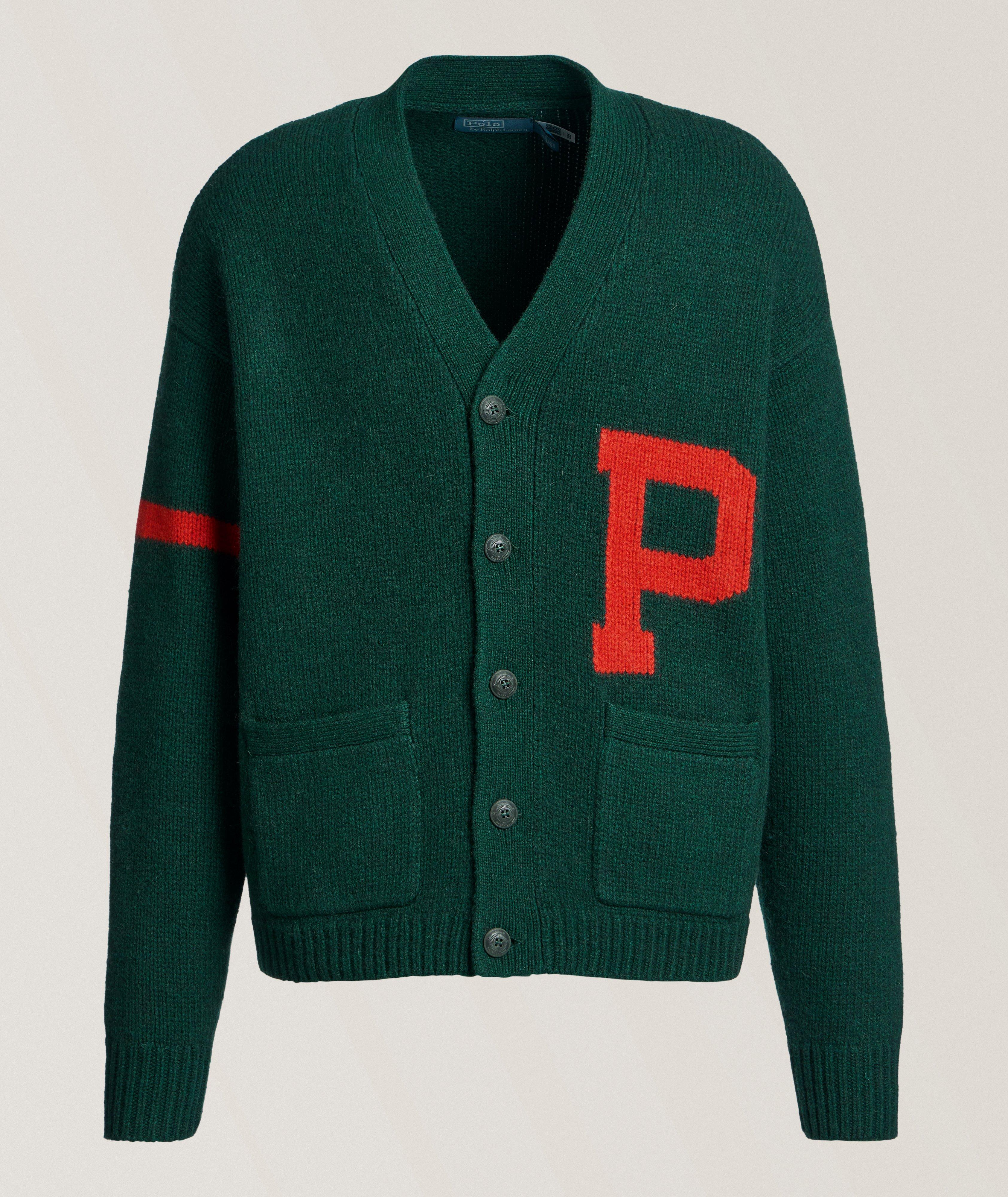 Cardigan en laine à col en V avec lettre image 0