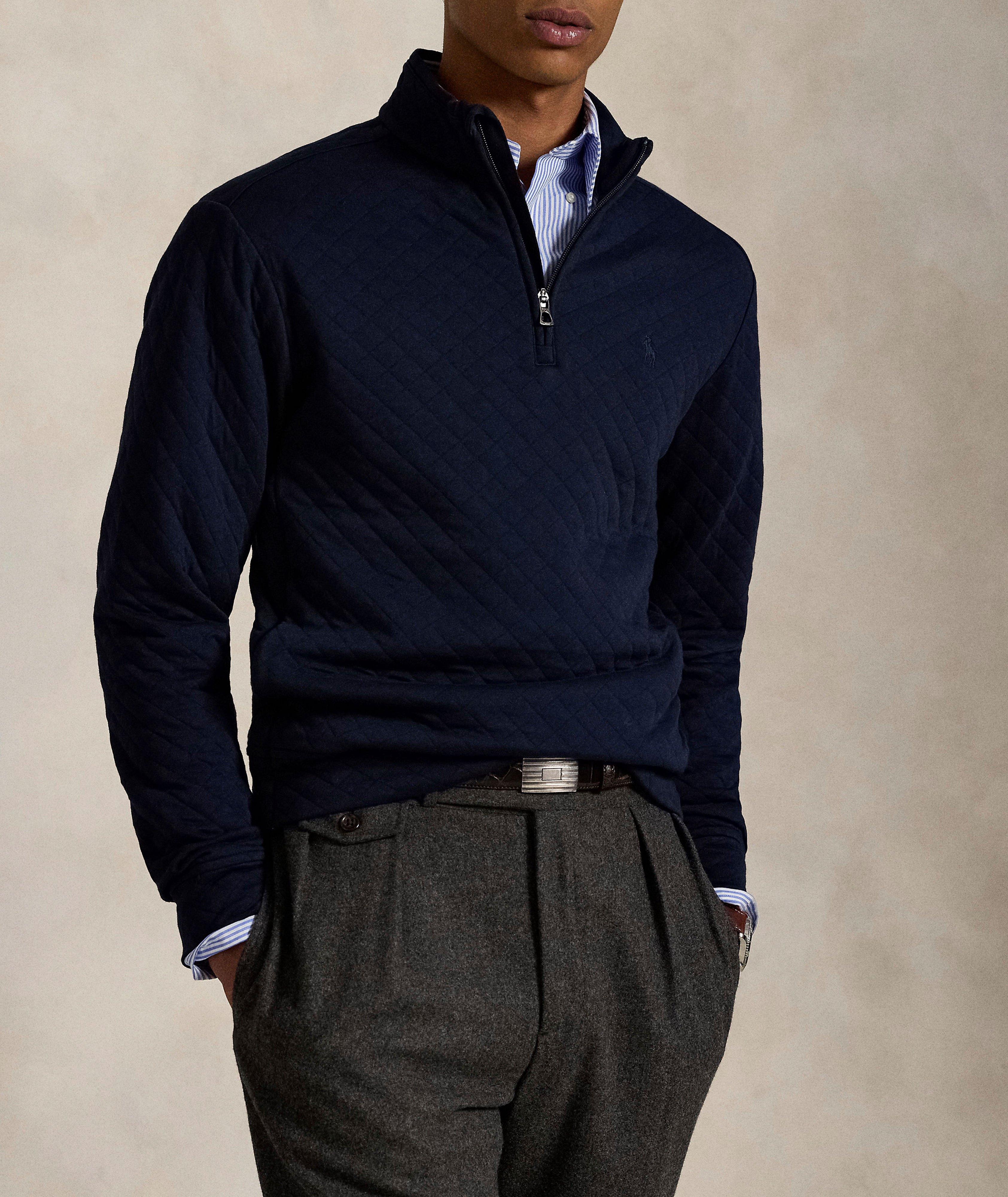 Sweat-shirt matelassé en coton à col zippé à un quart image 1