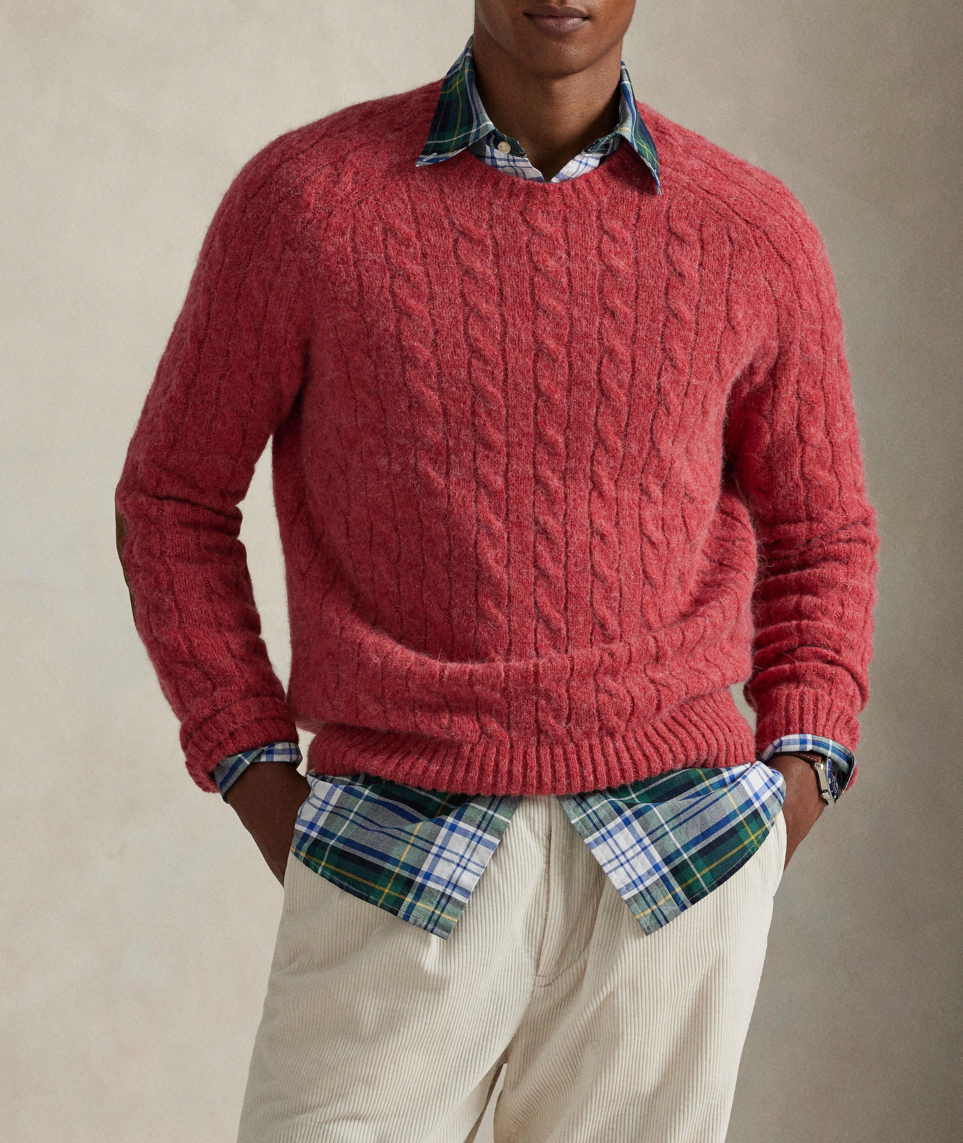 Suede-Patch Cable Knit Sweater image 1