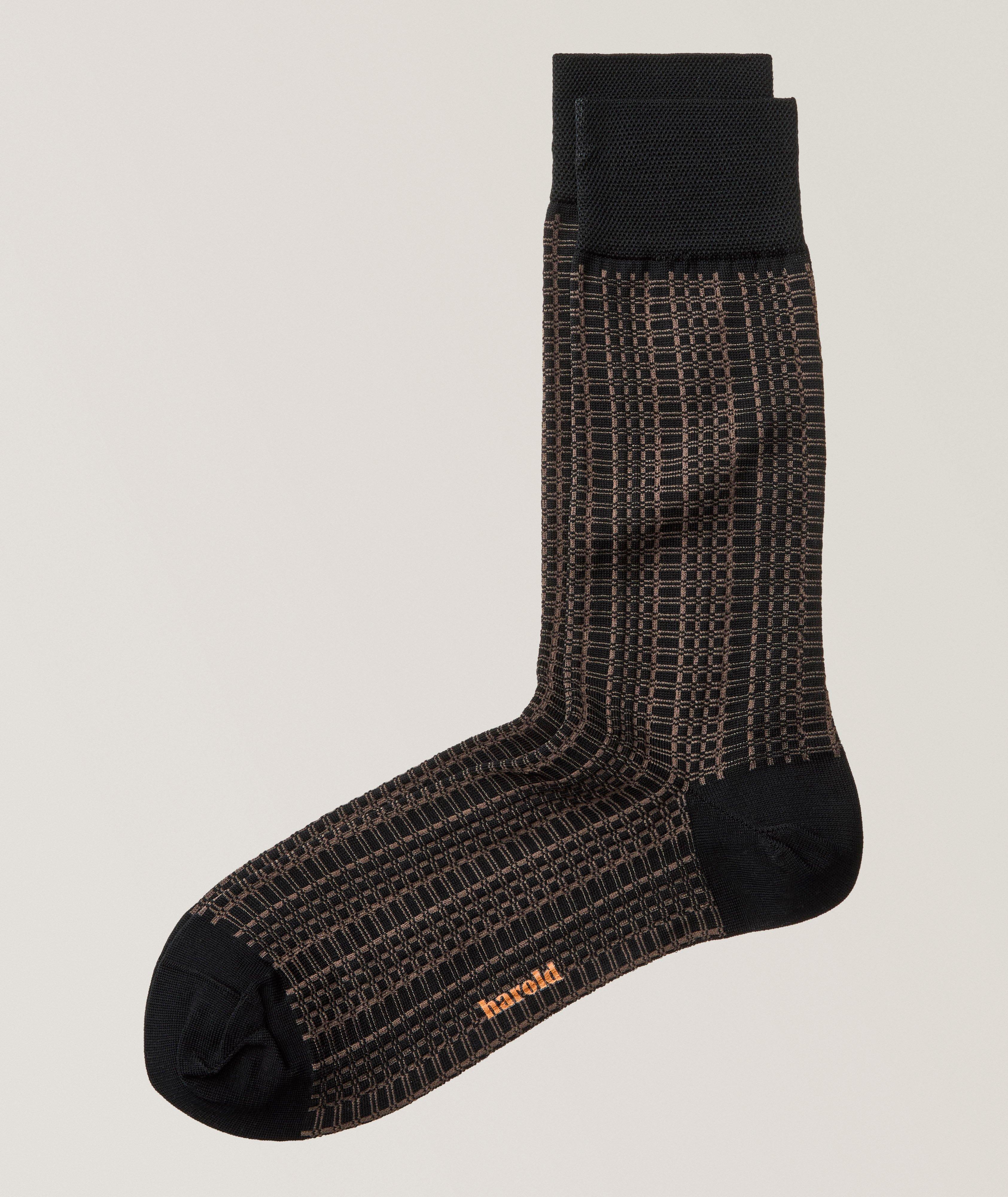 Harold Stacked Plaid Stretch-Cotton Socks