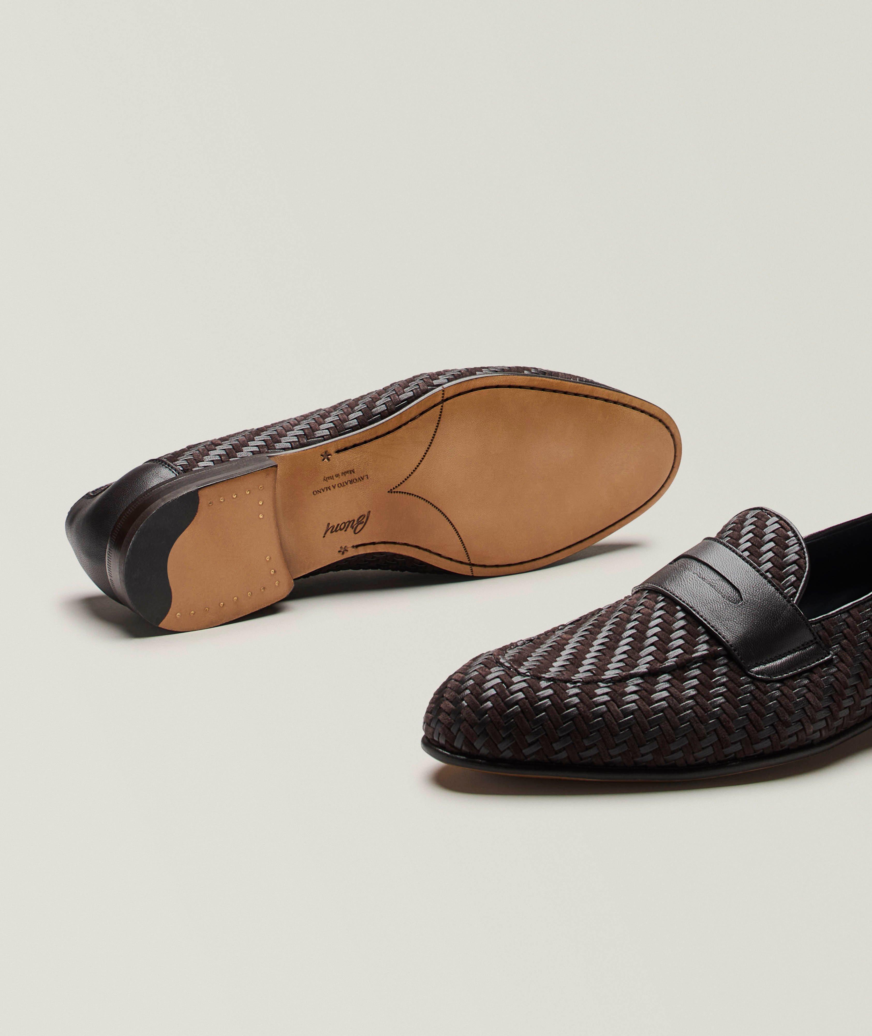 Nappa Leather & Suede Woven Penny Loafers image 4
