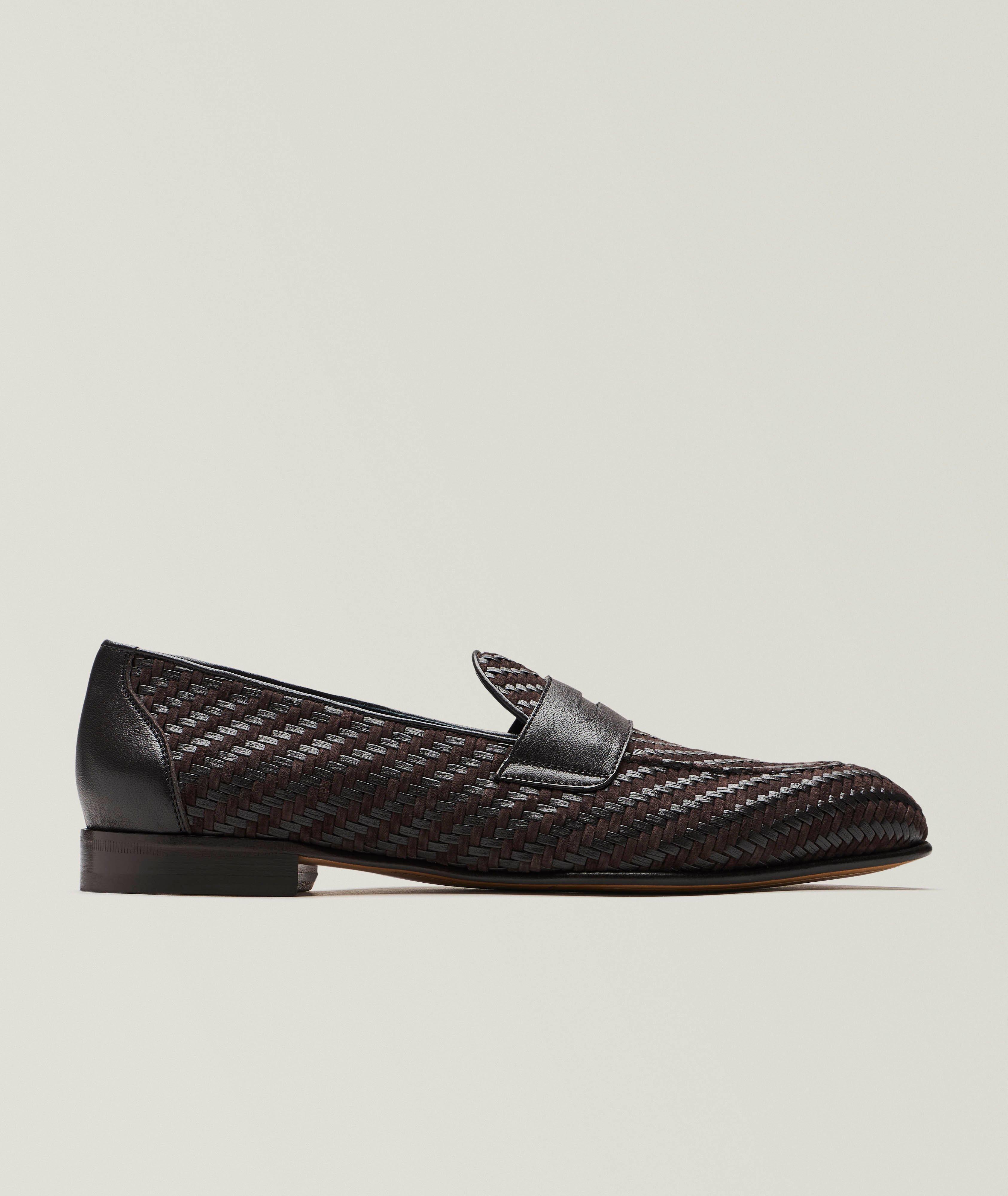 Nappa Leather & Suede Woven Penny Loafers image 0