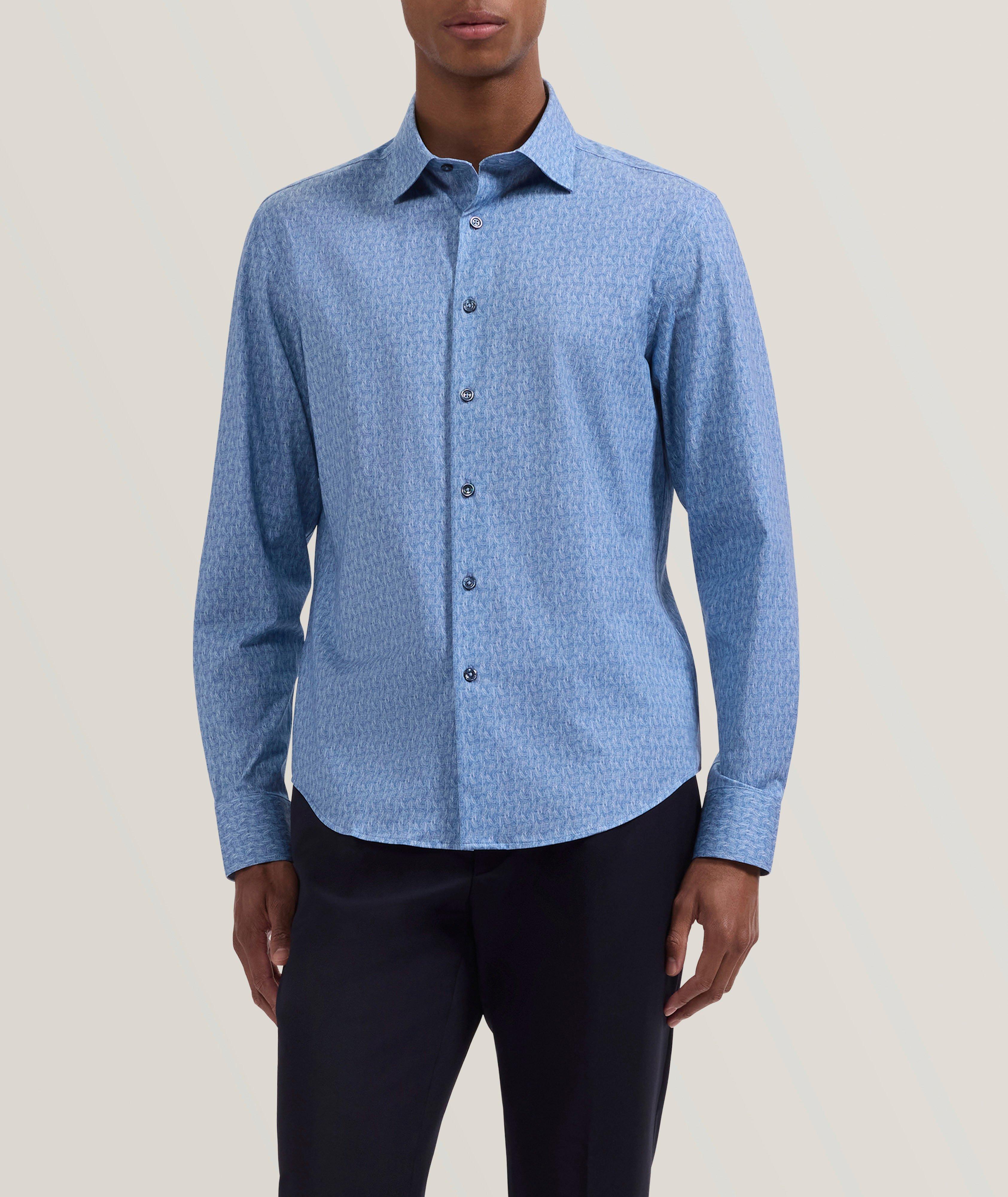 Chemise Bugatchi Uomo Homme - Bleu, Marron, Rayée, Manches Longues, Coupe Cintrée, Taille M, état Correct