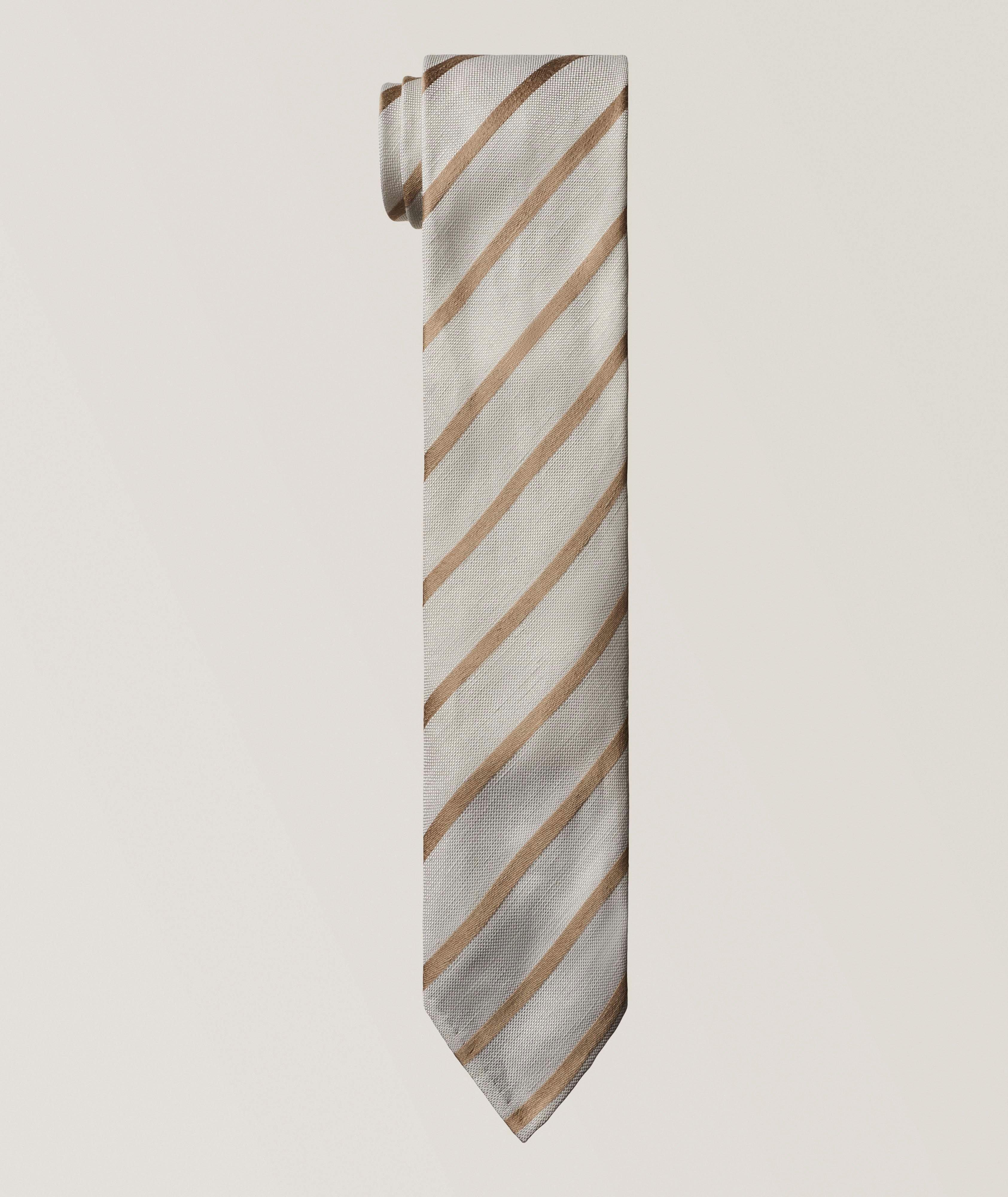 Stripe Untipped Linen-Silk Tie  image 0