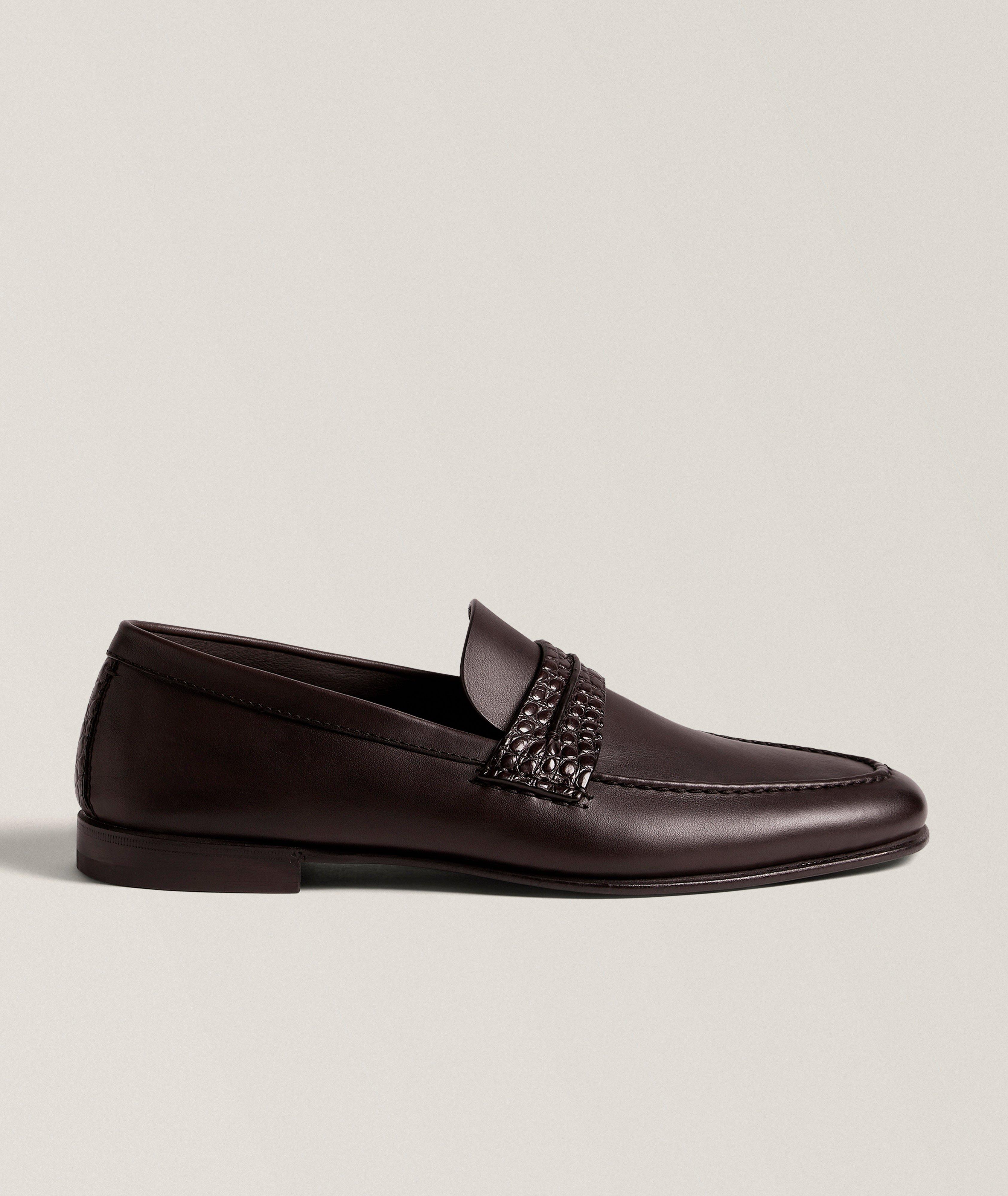 ZEGNA Leather & Alligator Mocassin Loafers