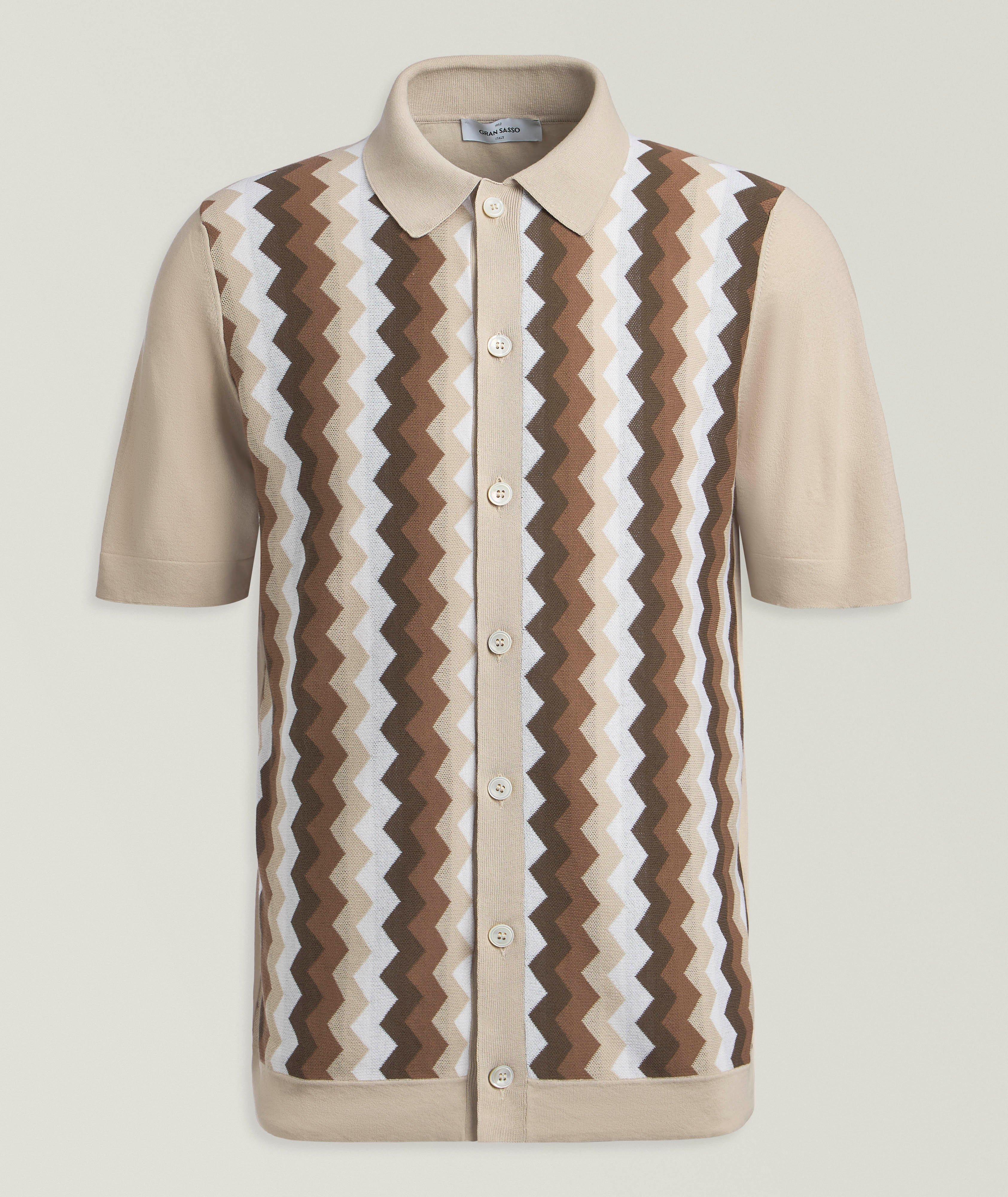 Gran Sasso  Zig-Zag Cotton Bold Knit Shirt