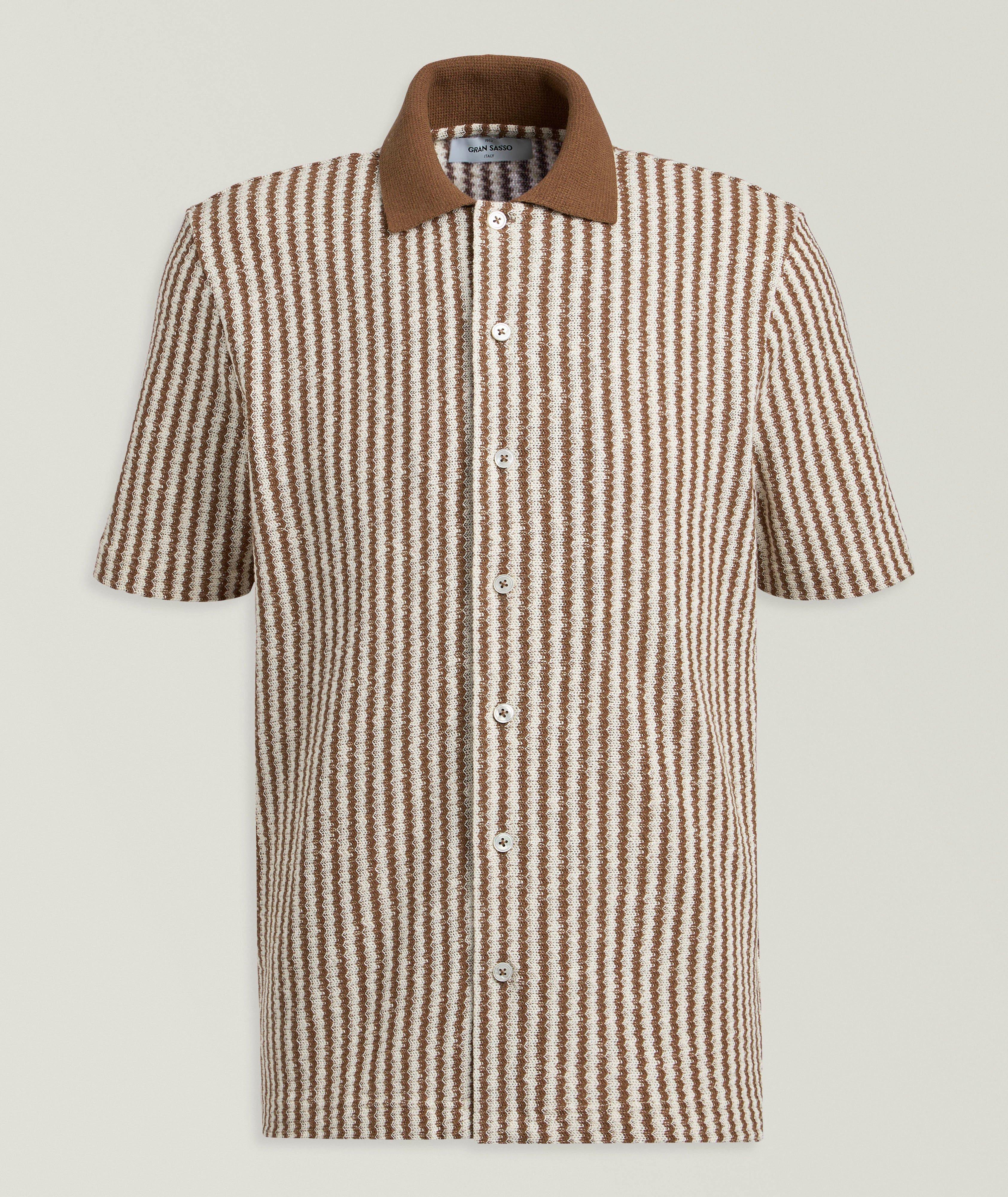 Gran Sasso  Zig-Zag Cotton-Blend Knit Shirt