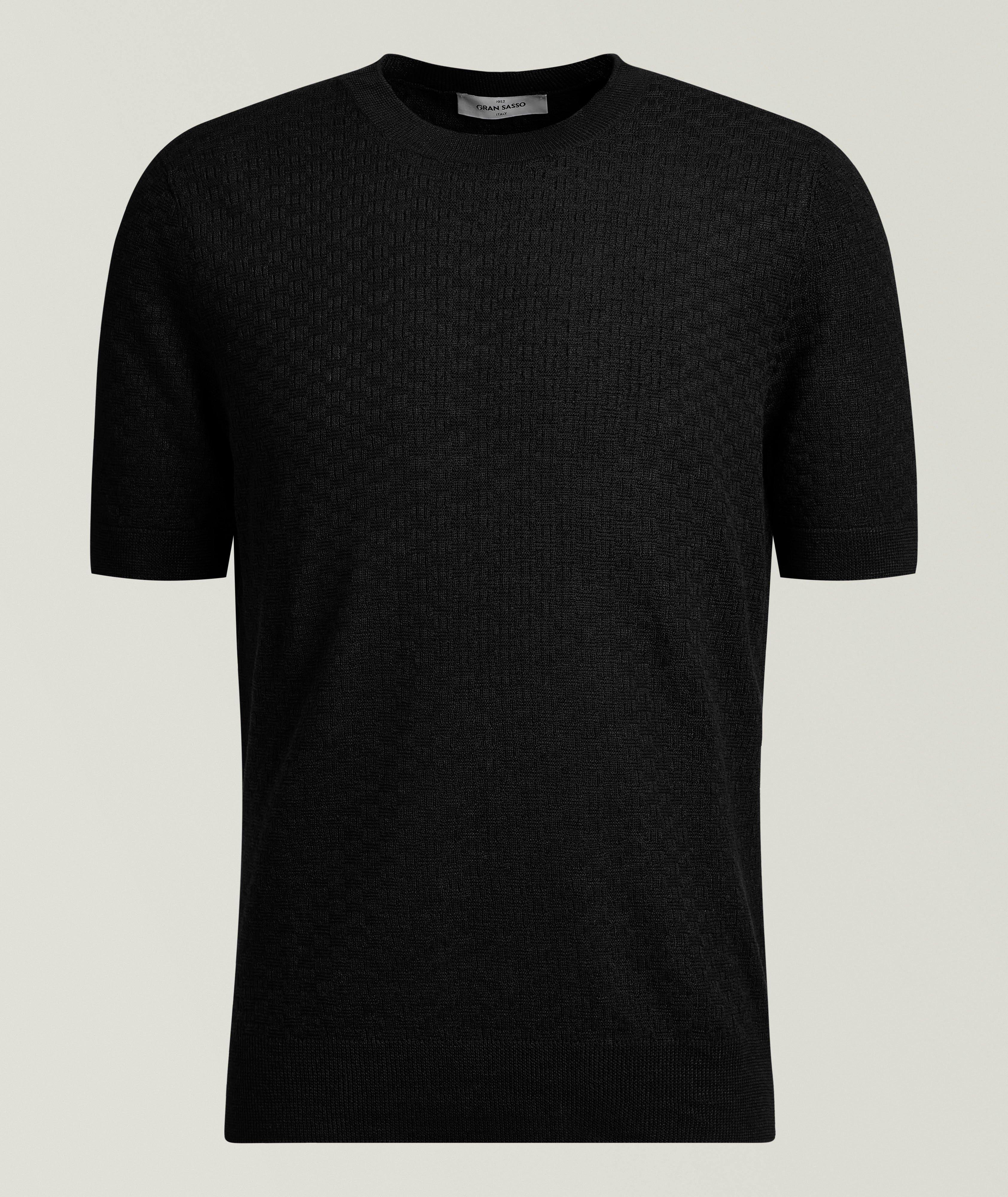 トップス Gran Sasso henry neck cotton knit BLK Gran Sasso Flax-Cotton Basketweave-Knit T-Shirt | T-Shirts | Harry