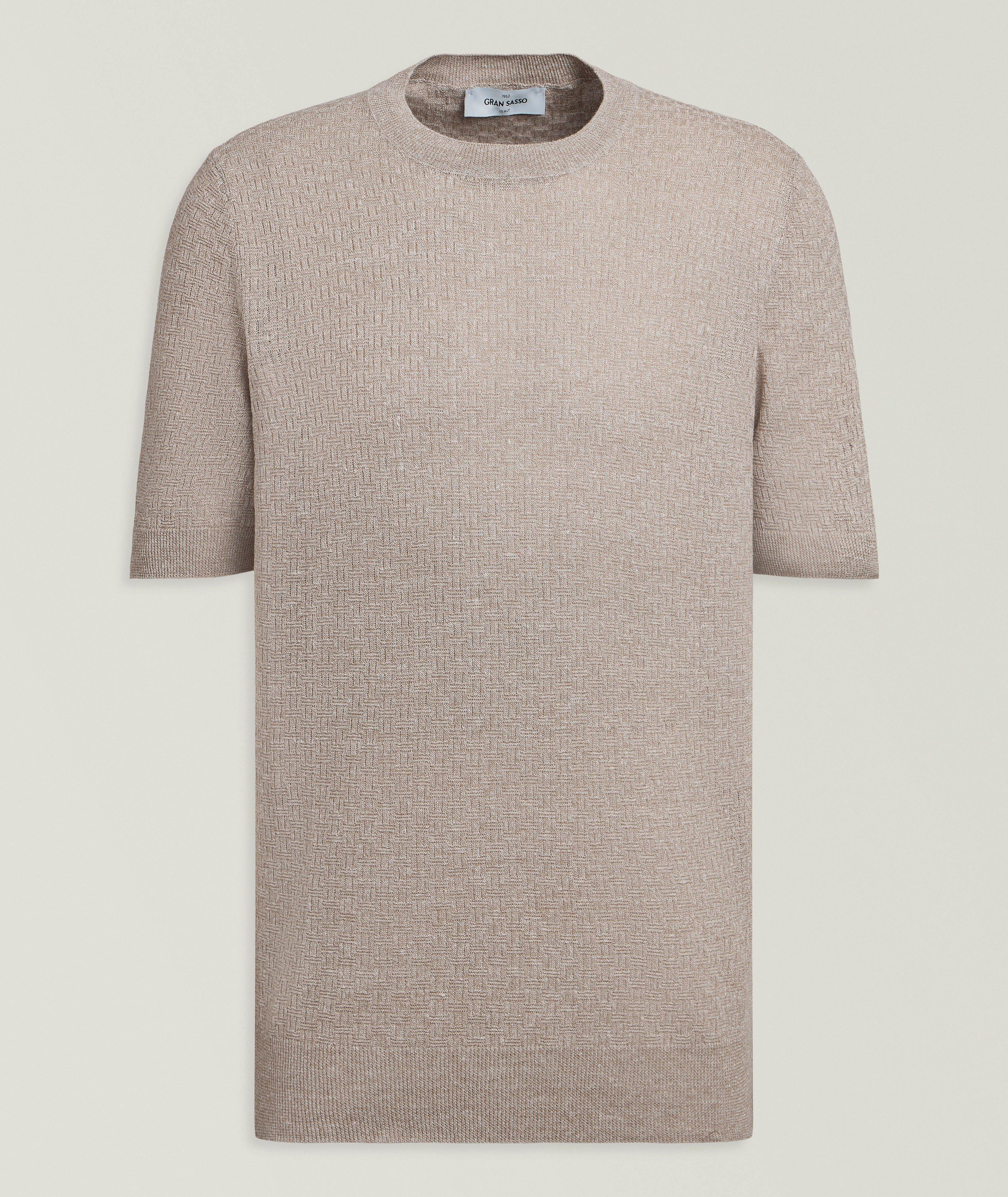 Gran Sasso Flax-Cotton Basketweave-Knit T-Shirt 