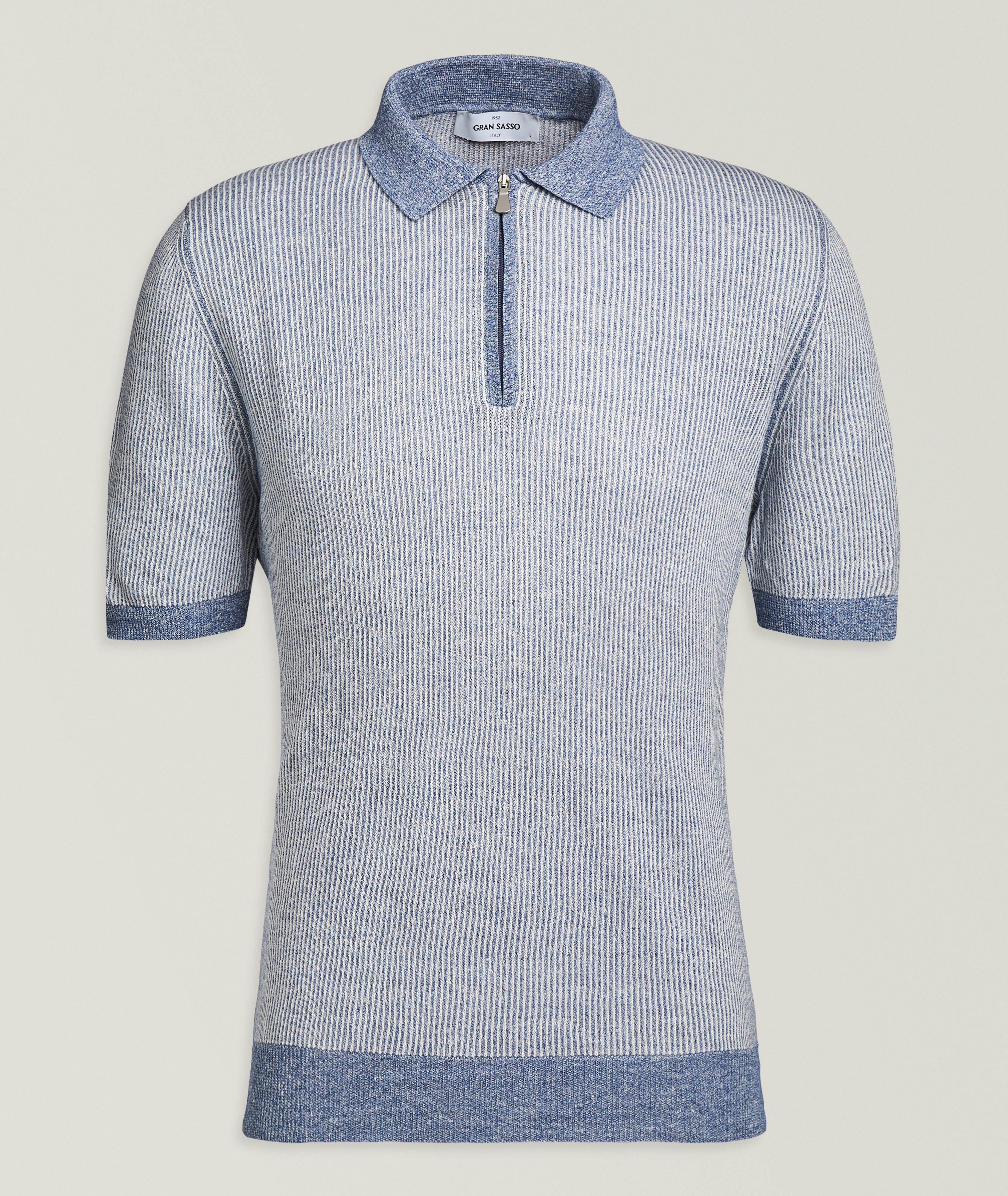 Gran Sasso Striped Linen-Cotton Quarter-Zip Polo | Polos | Harry Rosen