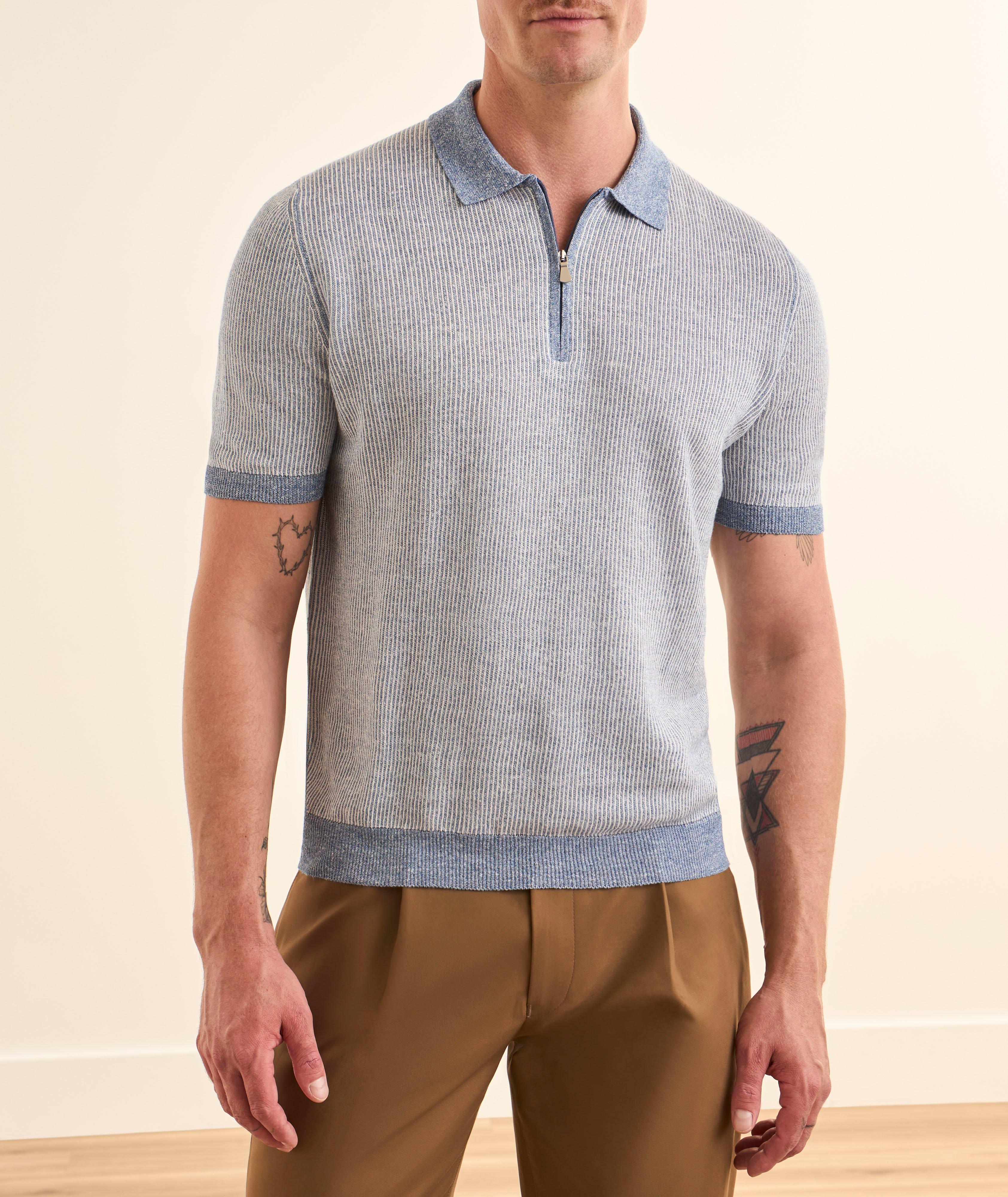 Gran Sasso Striped Linen-Cotton Quarter-Zip Polo | Polos | Harry Rosen